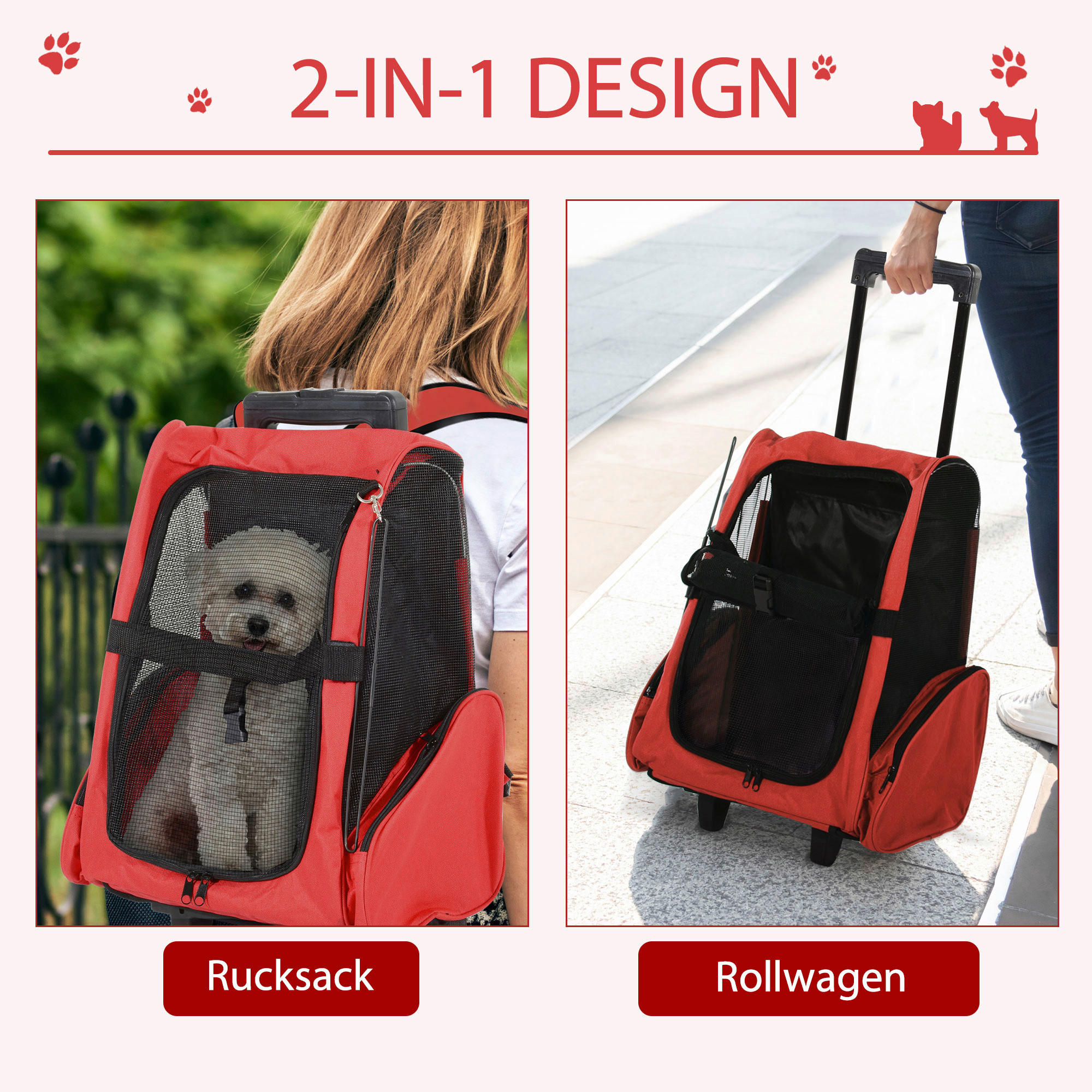 PawHut Hunde-Zubehör schwarz Polyester B/H/L: ca. 25x42x55 cm Tragetasche - rot/schwarz (55,00/25,00/42,00cm) - PawHut