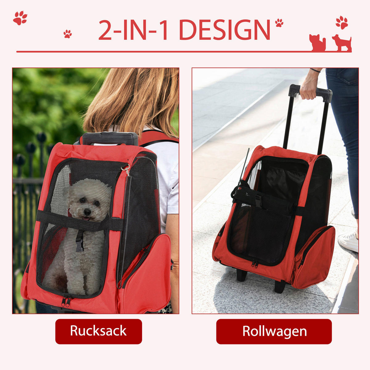 PawHut Hunde-Zubehör schwarz Polyester B/H/L: ca. 25x42x55 cm Tragetasche - rot/schwarz (55,00/25,00/42,00cm) - PawHut