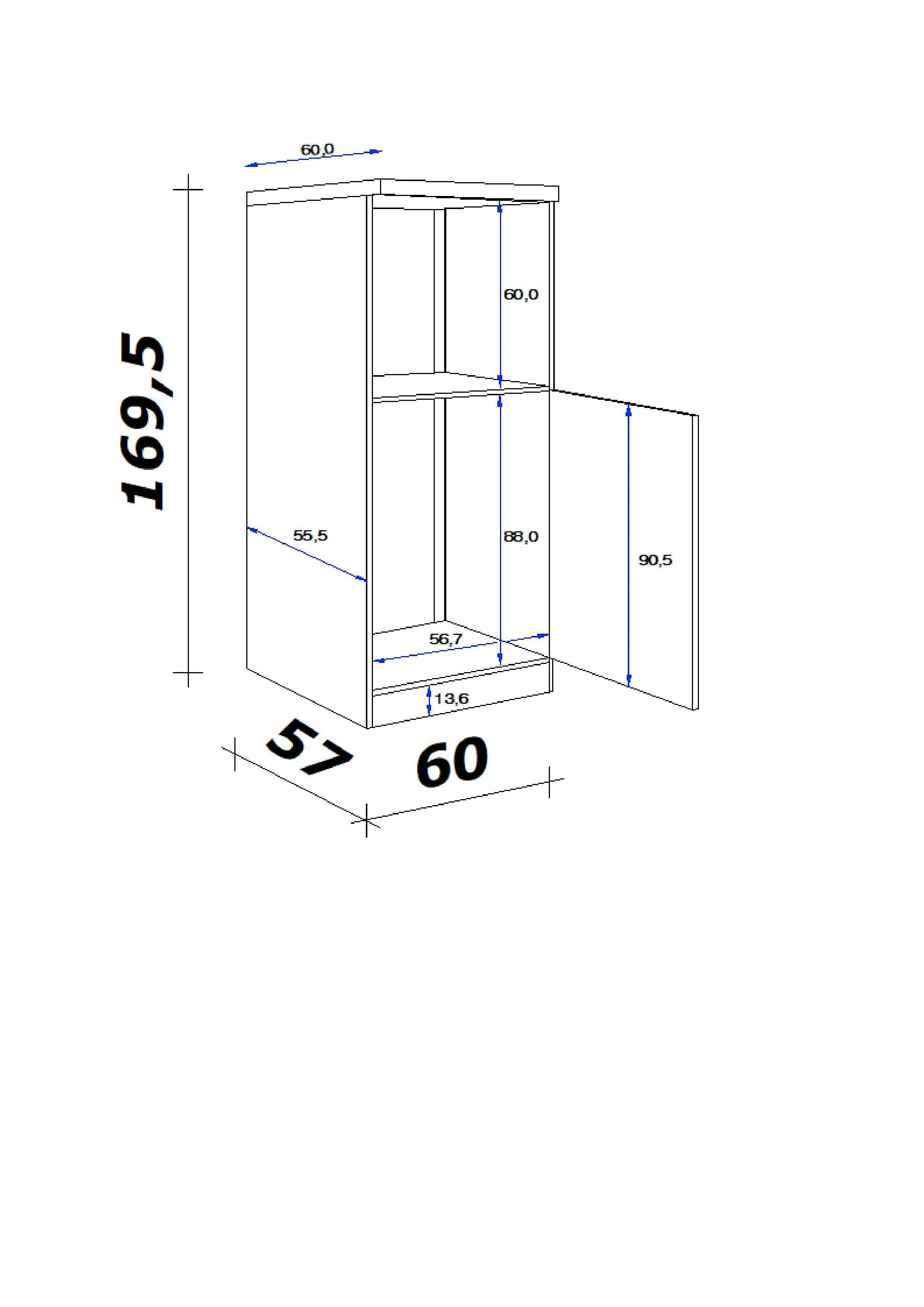 Kühlumbauschrank Vita weiß matt B/H/T: ca. 60x169,5x60 cm Vita - Beton/weiß (60,00/169,50/60,00cm) - Flex-Well