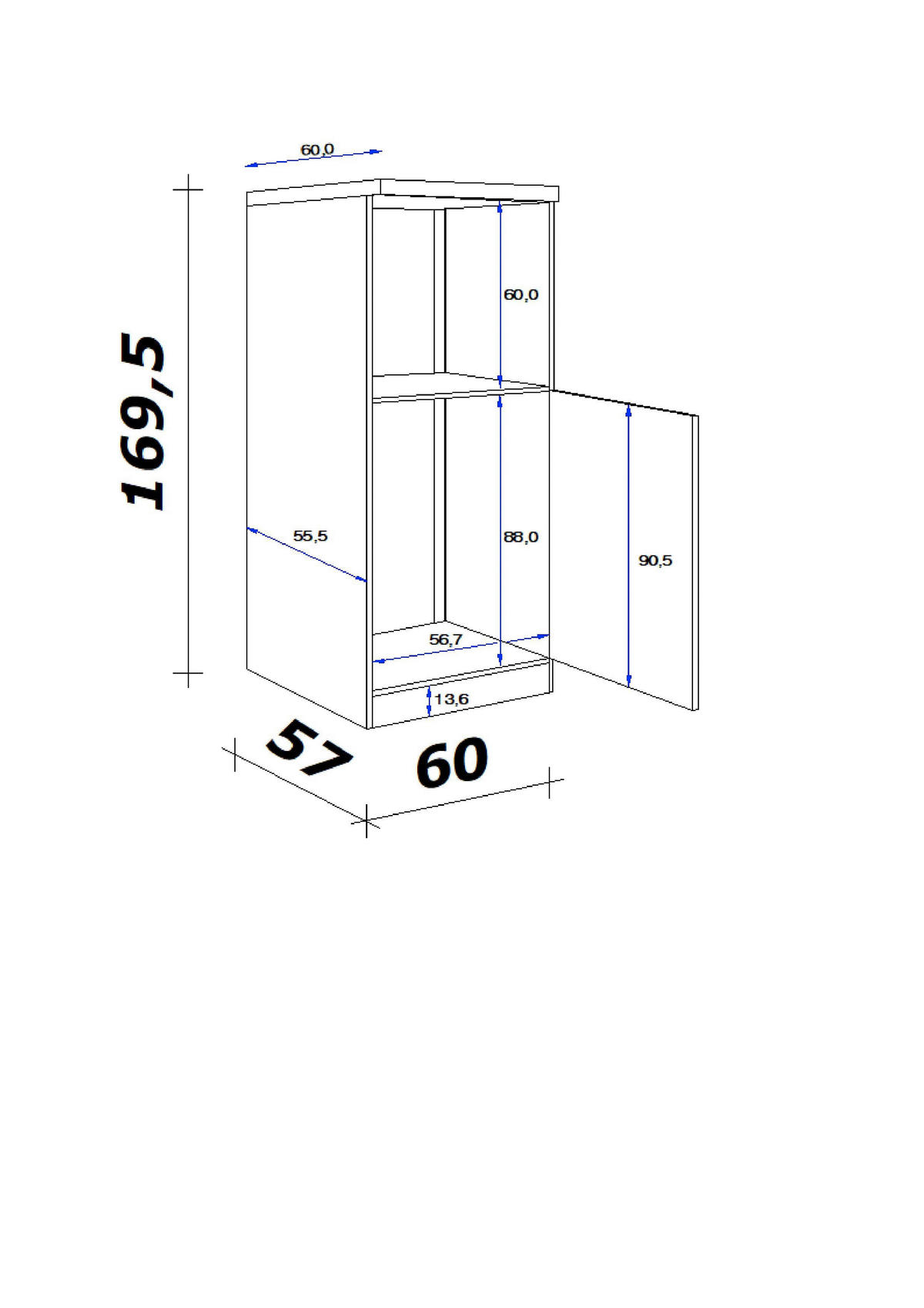Kühlumbauschrank Vita weiß matt B/H/T: ca. 60x169,5x60 cm Vita - Beton/weiß (60,00/169,50/60,00cm) - Flex-Well
