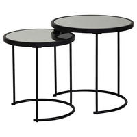 Beistelltisch 2er-Set. schwarz lackiert Glas Metall 2er-Set. - schwarz - Wohnling