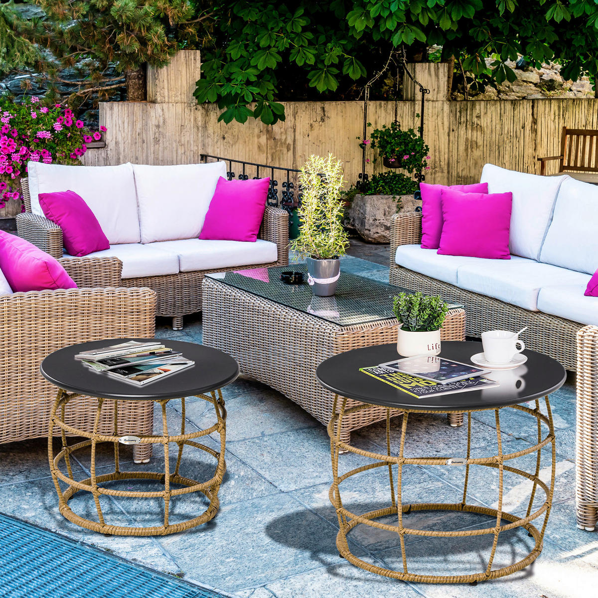Outsunny Beistelltisch sand Polyrattan B/H/L: ca. 60x60x47 cm Rattan_Beistelltisch-Set - sand (47,00/60,00/60,00cm) - Outsunny