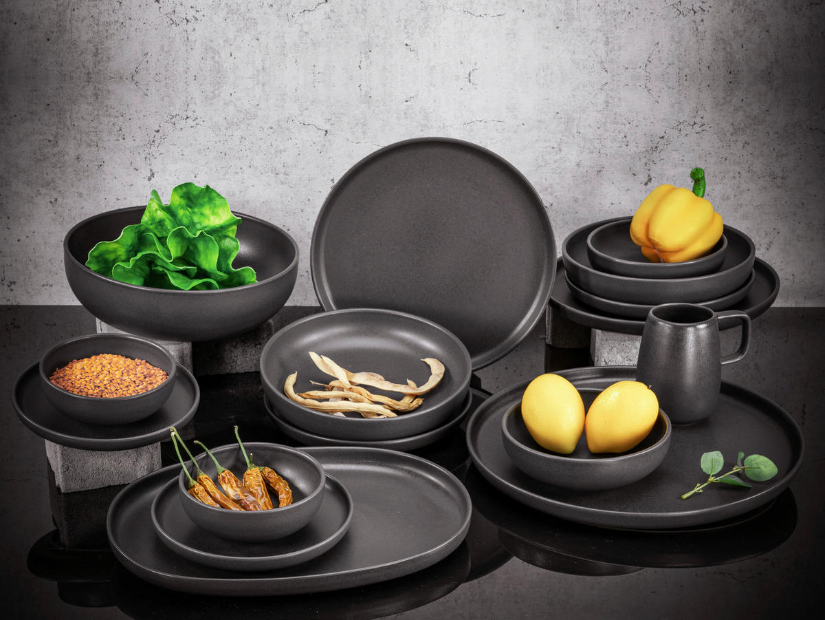 CreaTable Kombiservice Uno schwarz Steinzeug 16 tlg. Uno - schwarz - CreaTable