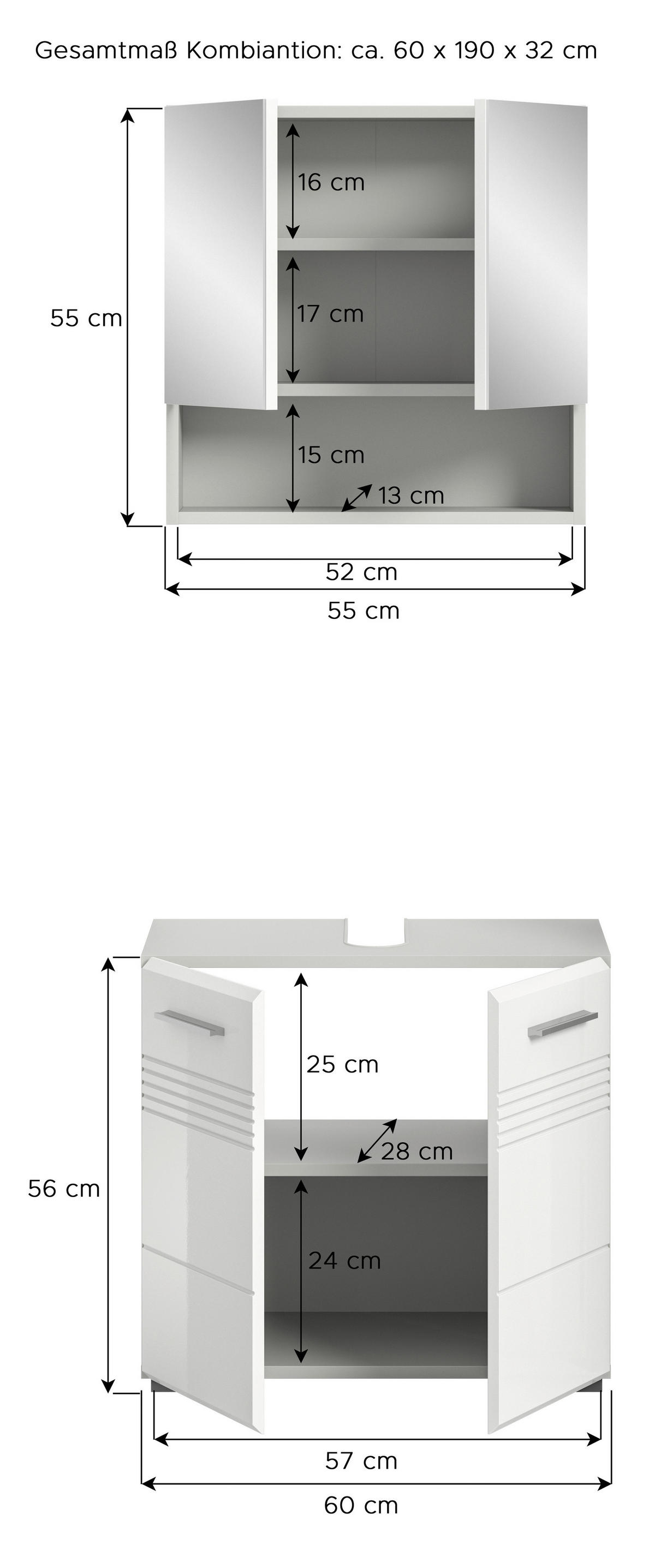 Badblock Copa hellgrau weiß Hochglanz B/H/T: ca. 60x190x32 cm Copa - hellgrau/weiß (60,00/190,00/32,00cm) - xonox.home