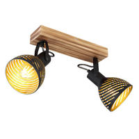 GLOBO Spot gold dunkelbraun Holz B/H/T: ca. 12,5x25x30 cm E27 2 Brennstellen LENNA - gold/dunkelbraun (12,50/25,00/30,00cm) - GLOBO