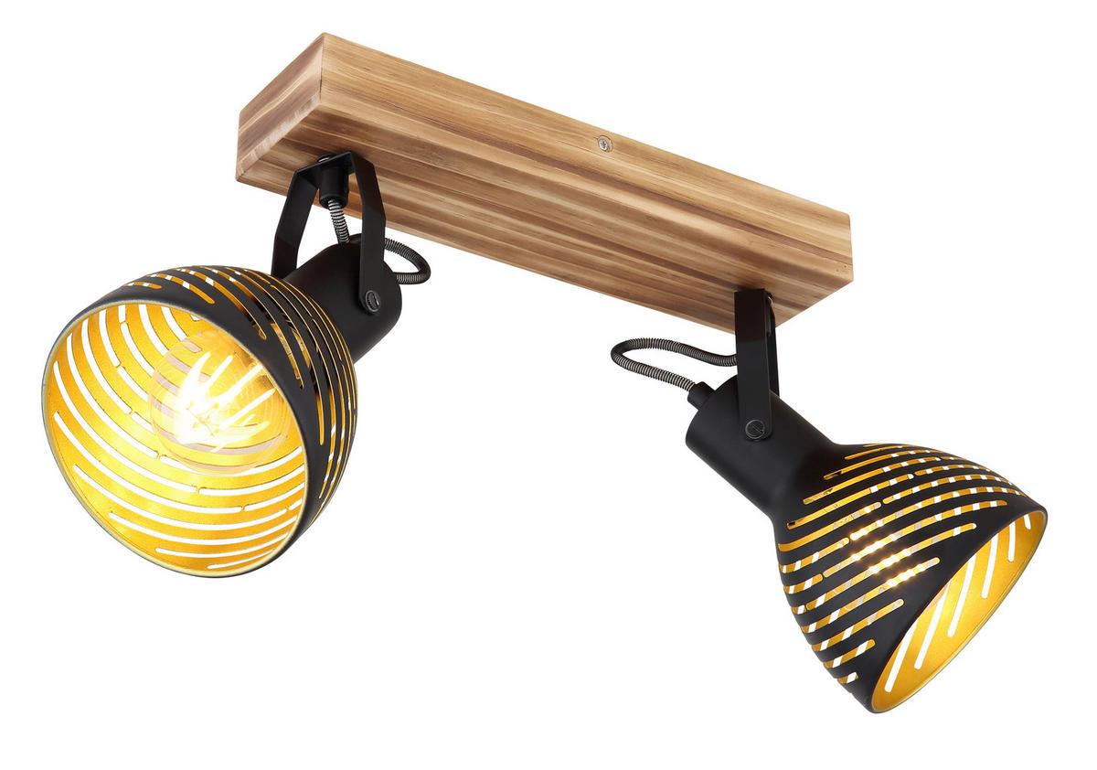 GLOBO Spot gold dunkelbraun Holz B/H/T: ca. 12,5x25x30 cm E27 2 Brennstellen LENNA - gold/dunkelbraun (12,50/25,00/30,00cm) - GLOBO