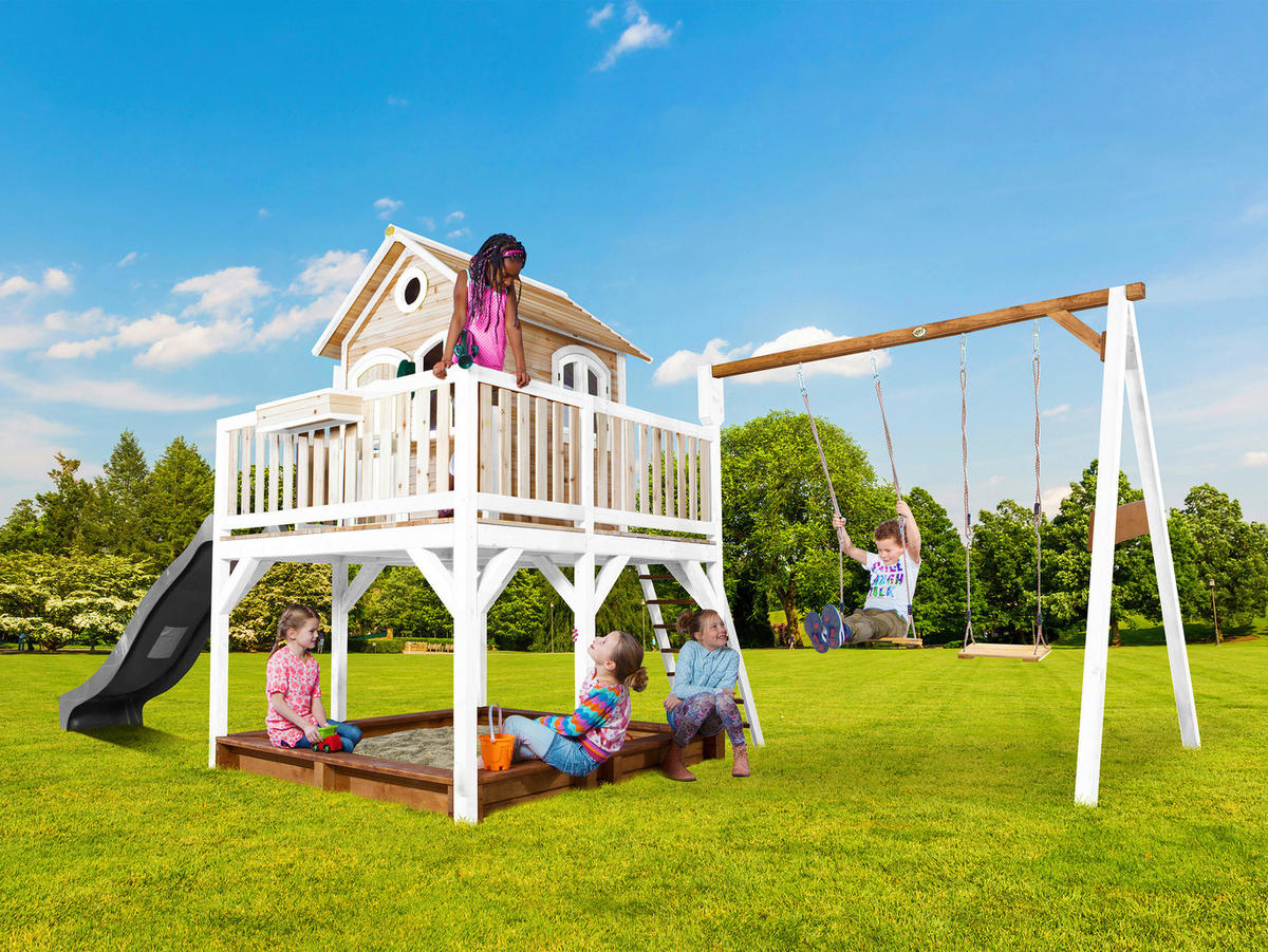 AXI Spielhaus Liam braun B/H/L: ca. 613x291x277 cm Liam - braun/weiß (277,00/613,00/291,00cm) - AXI