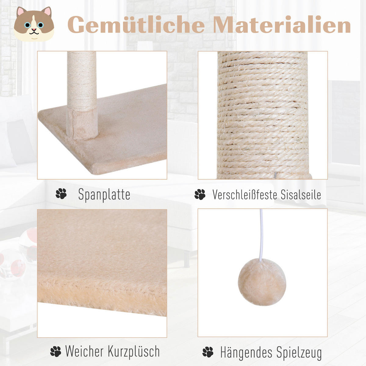 PawHut Katzenbaum beige Spanplatte B/H/L: ca. 36x70x50 cm Katzenbaum - beige (50,00/36,00/70,00cm) - PawHut