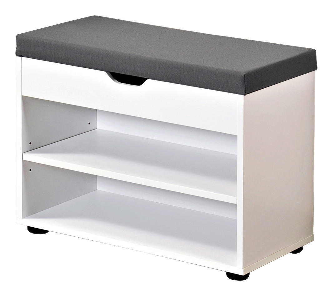 Kesper Schuhschrank mit Sitzkissen weiß Spanplatte B/H/L: ca. 30x45x60 cm Schuhschrank_mit_Sitzkissen - weiß/grau (60,00/30,00/45,00cm) - Kesper