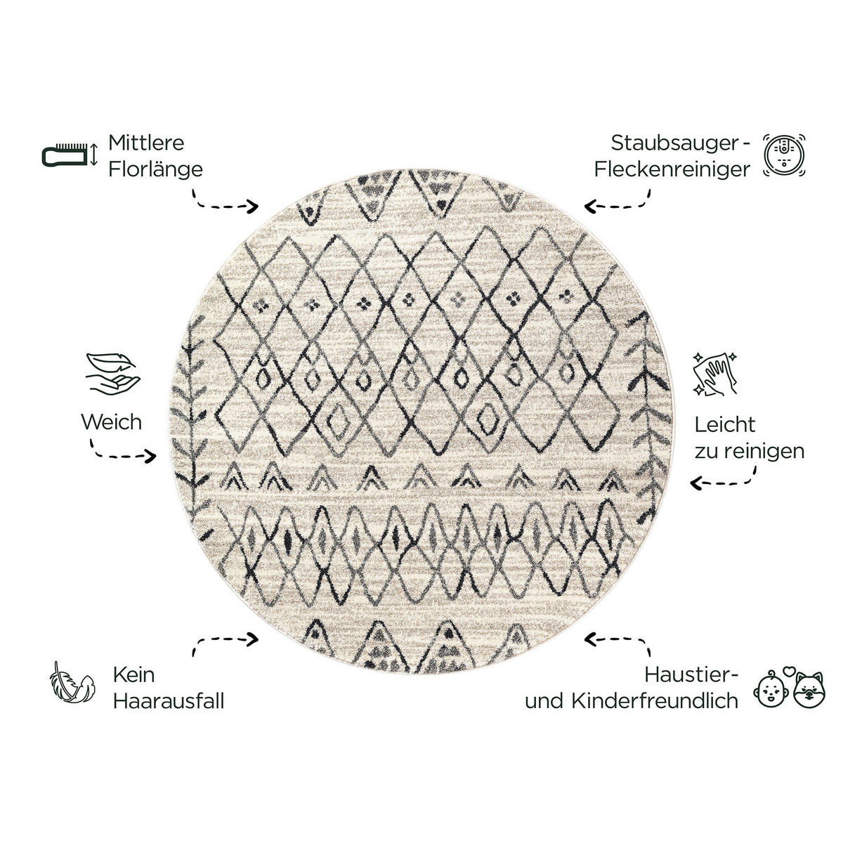 Sanat Teppich creme B/L: ca. 120x120 cm Teppich_Boho_8200_120x120 - creme (120,00/120,00cm) - Sanat