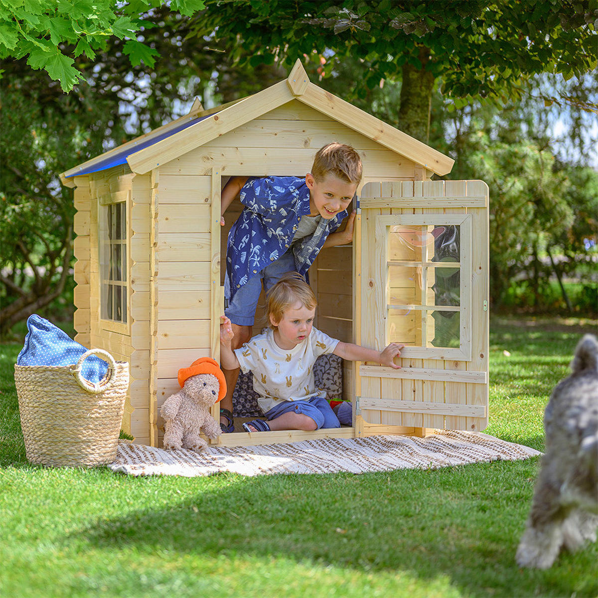 Timbela Kinderspielhaus M570M blau B/H/L: ca. 114x121x111 cm M570M - blau/natur (111,00/114,00/121,00cm) - Timbela
