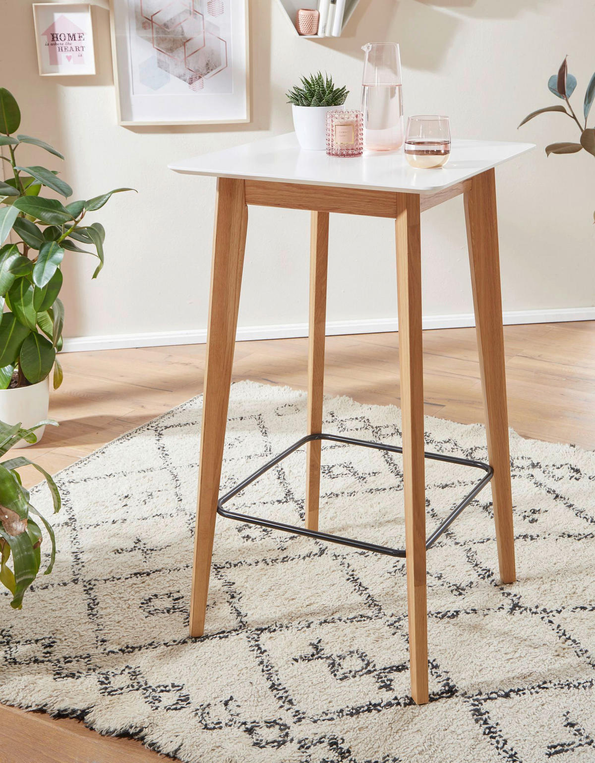 Bartisch weiß natur MDF B/H/T: ca. 60x110x60 cm Bartisch - weiß/natur (60,00/110,00/60,00cm) - Wohnling