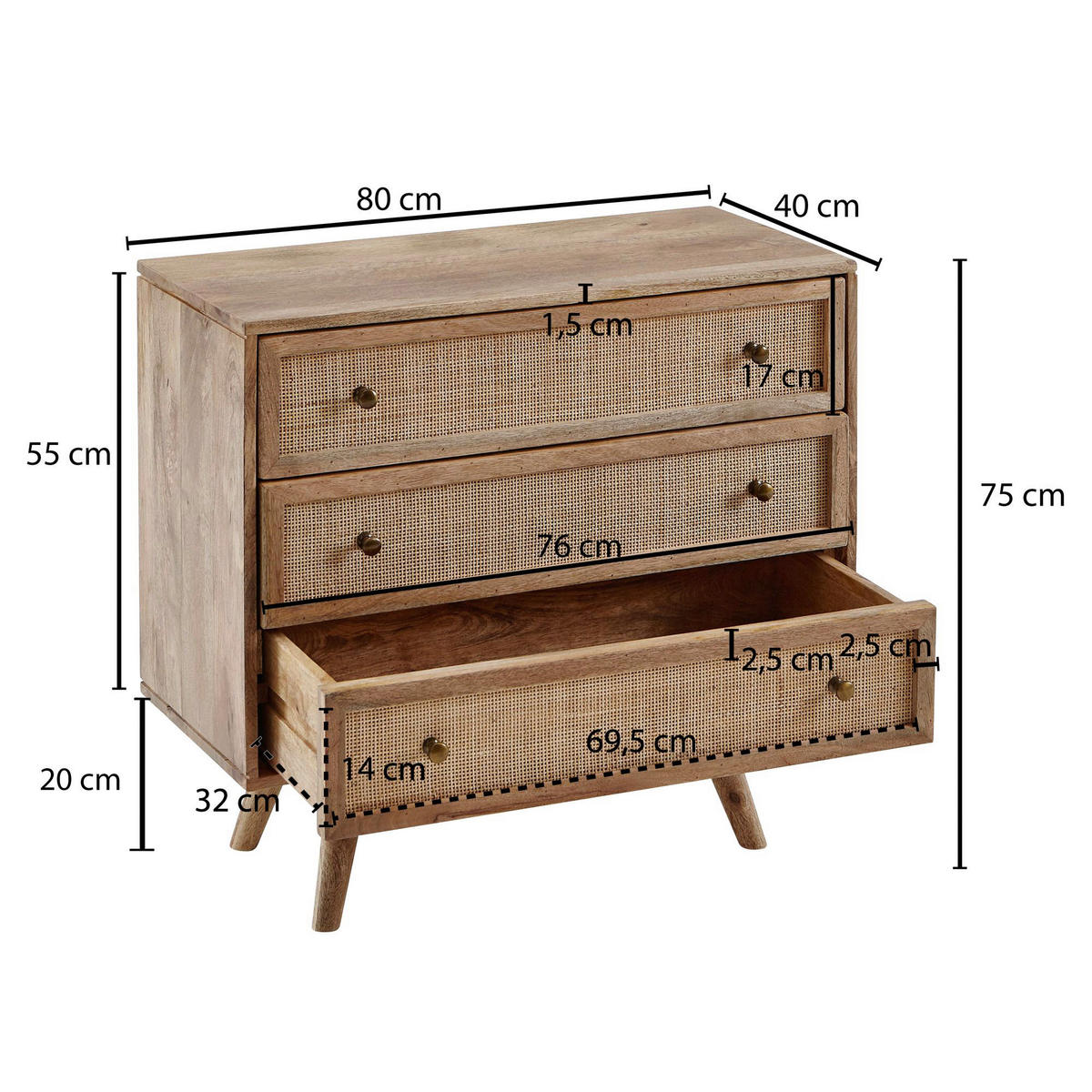 Sideboard natur B/H/T: ca. 80x75x40 cm Sideboard - natur (80,00/75,00/40,00cm) - Wohnling