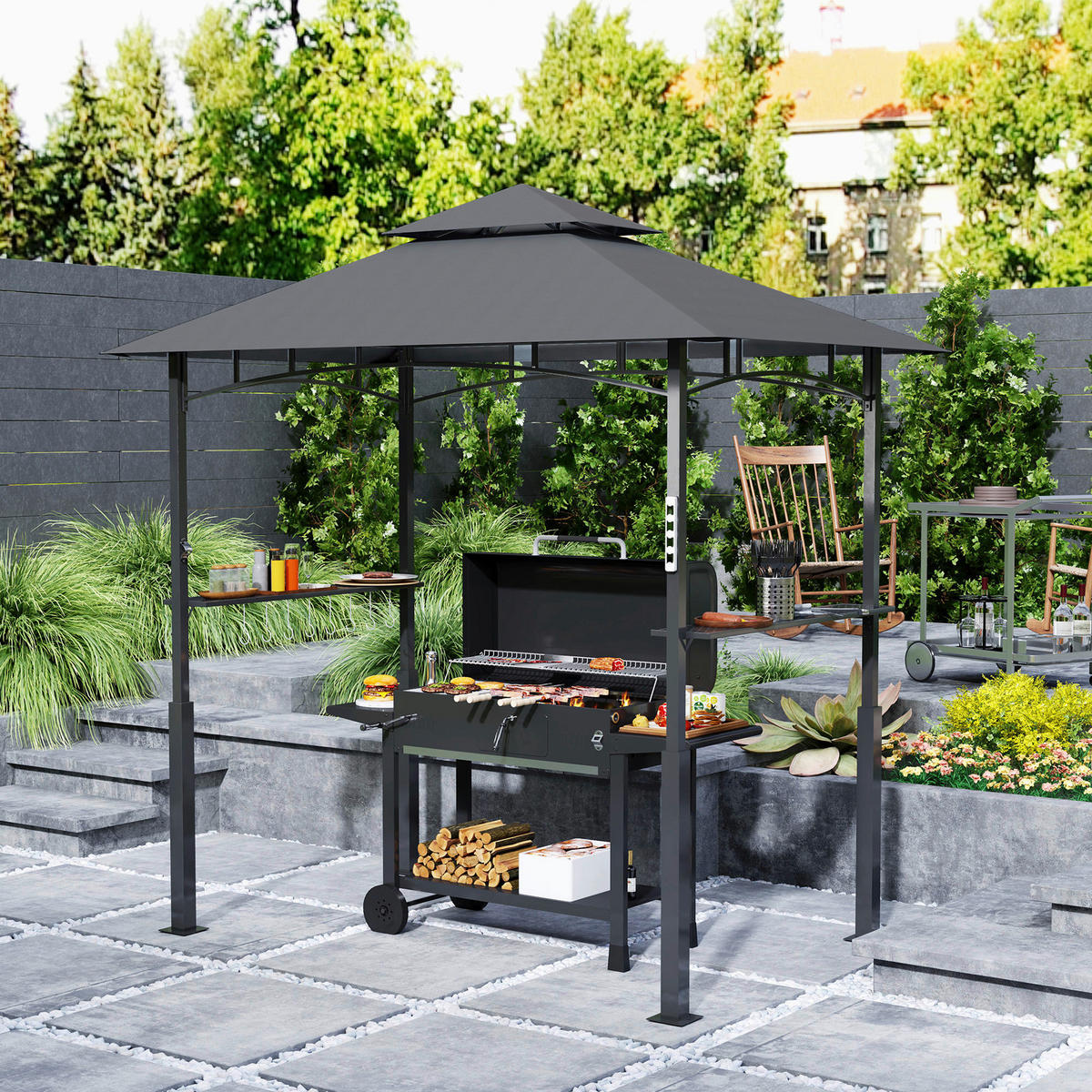 Outsunny Grillpavillon dunkelgrau Polyester B/H/L: ca. 148x248x243 cm Grillpavillon - dunkelgrau (243,00/148,00/248,00cm) - Outsunny