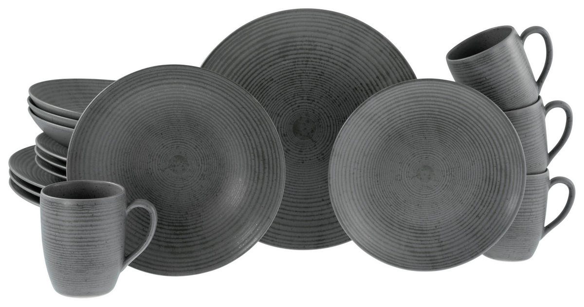 CreaTable Kombiservice Catania anthrazit Steinzeug 16 tlg. Catania - anthrazit (38,00/36,00/37,00cm) - CreaTable