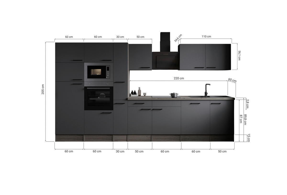Küchenblock Oliver B/H/T: ca. 370x205x60 cm Oliver - Eiche/grau (370,00/205,00/60,00cm) - Respekta