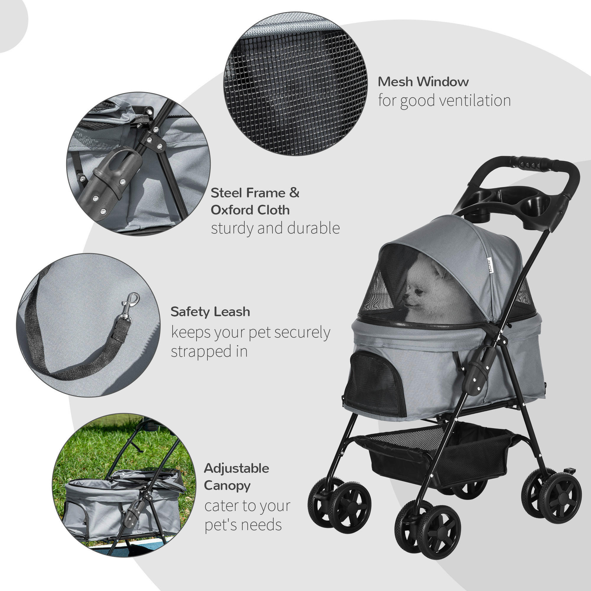 PawHut Hunde-Zubehör grau Polypropylen B/H/L: ca. 45x67x96 cm Hundewagen - grau (96,00/45,00/67,00cm) - PawHut