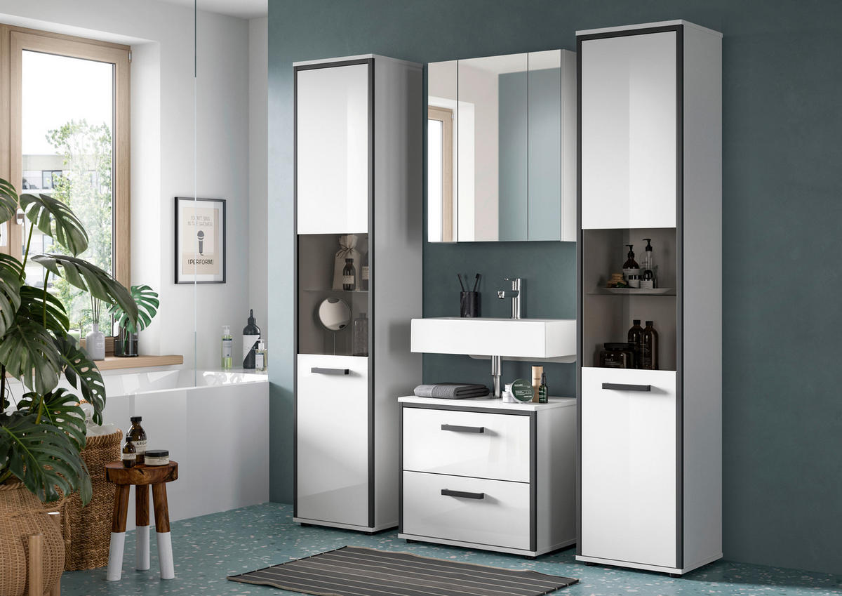 Badblock KOJAK weiß Hochglanz anthrazit grau B/H/T: ca. 171x188x37 cm KOJAK - weiß/anthrazit (171,00/188,00/37,00cm) - xonox.home