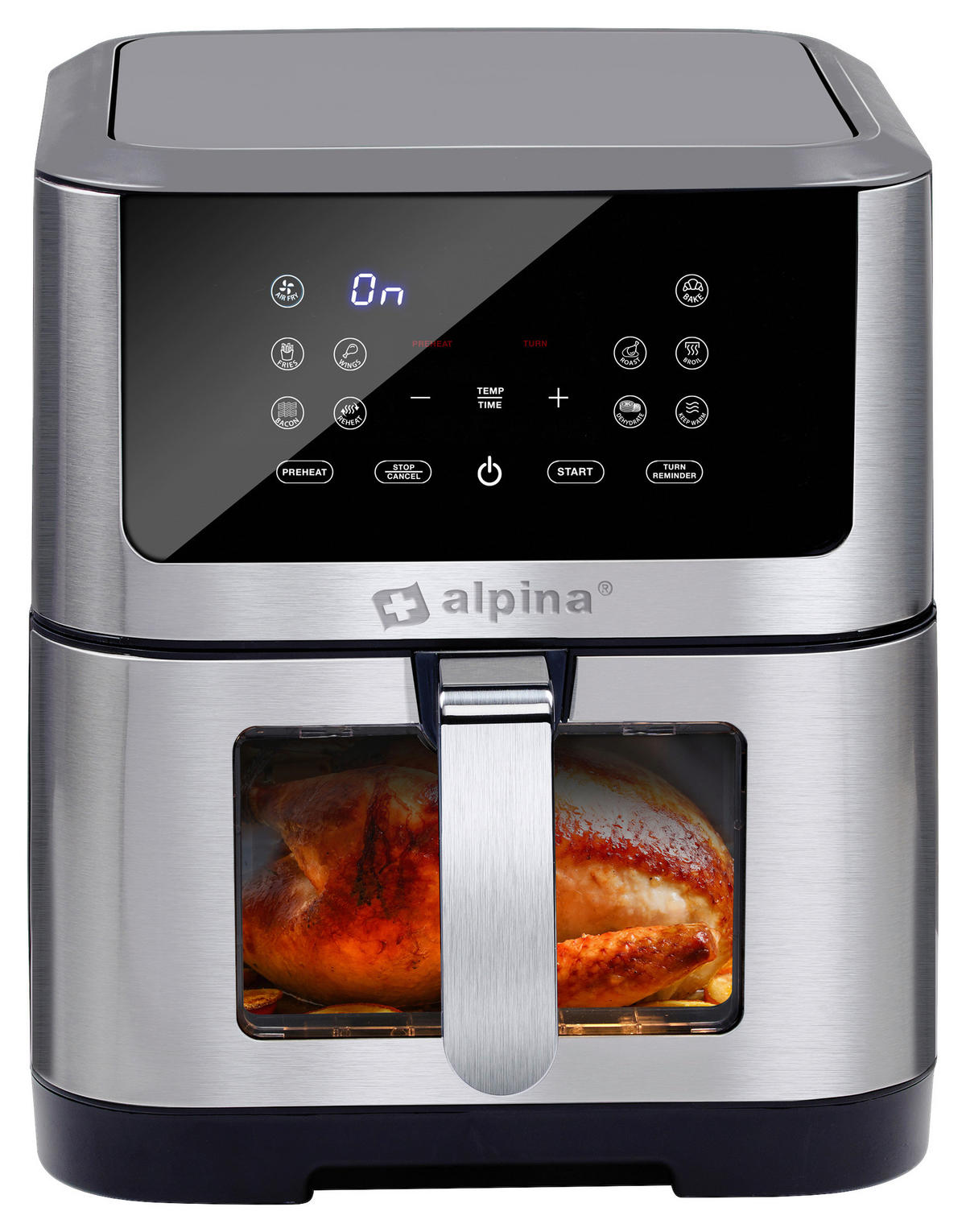 Alpina Heißluftfritteuse 871125224542 silber Edelstahl B/H/L: ca. 29,5x36,5x38 cm ca. 8 l Heißluftfritteuse_Digital - schwarz/silber (38,00/29,50/36,50cm) - Alpina