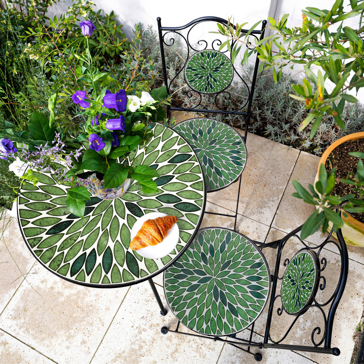 AXI Outdoor Living Bistroset Amélie Mosaik schwarz Metall B/H/L: ca. 60x92x60 cm Amélie Mosaik - schwarz/grün (60,00/60,00/92,00cm) - AXI Outdoor Living