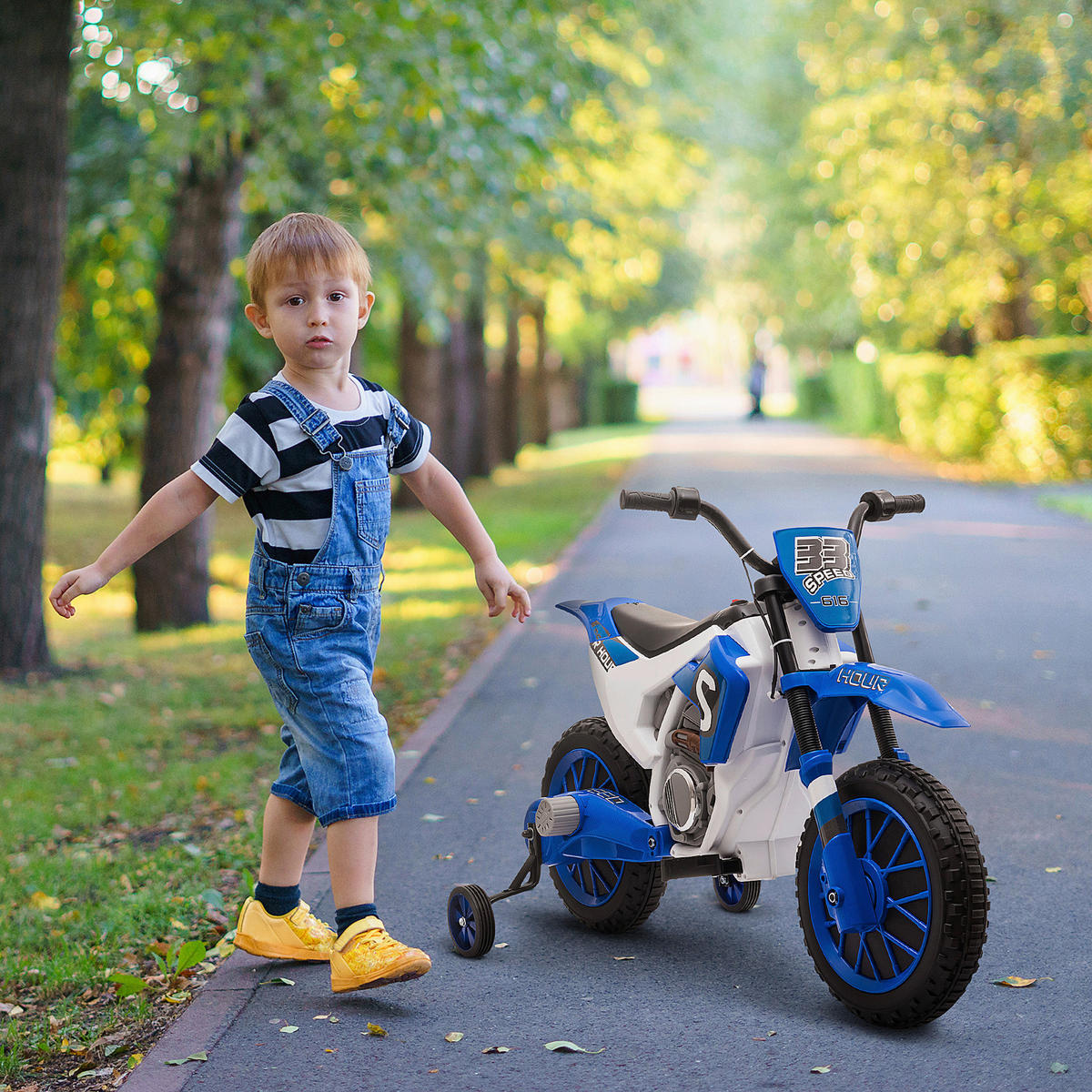 HOMCOM Kinder-Elektromotorrad blau B/H/L: ca. 51,5x68x106,5 cm Kinder-Elektromotorrad - blau (106,50/51,50/68,00cm) - HOMCOM
