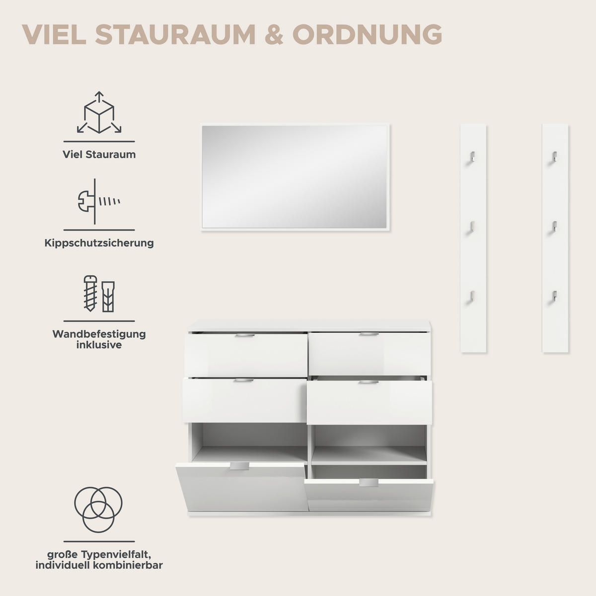 Garderobe Projekt X weiß weiß Hochglanz B/H/T: ca. 171x191x37 cm Projekt X - weiß (171,00/191,00/37,00cm) - xonox.home