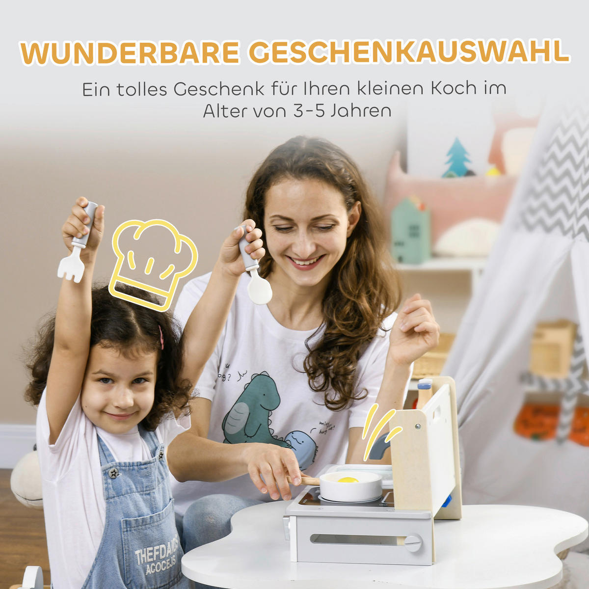 AIYAPLAY Kinder-Spielküche B/H/L: ca. 21,5x25x36 cm Kinder-Spielküche - gelb/grau (36,00/21,50/25,00cm) - AIYAPLAY
