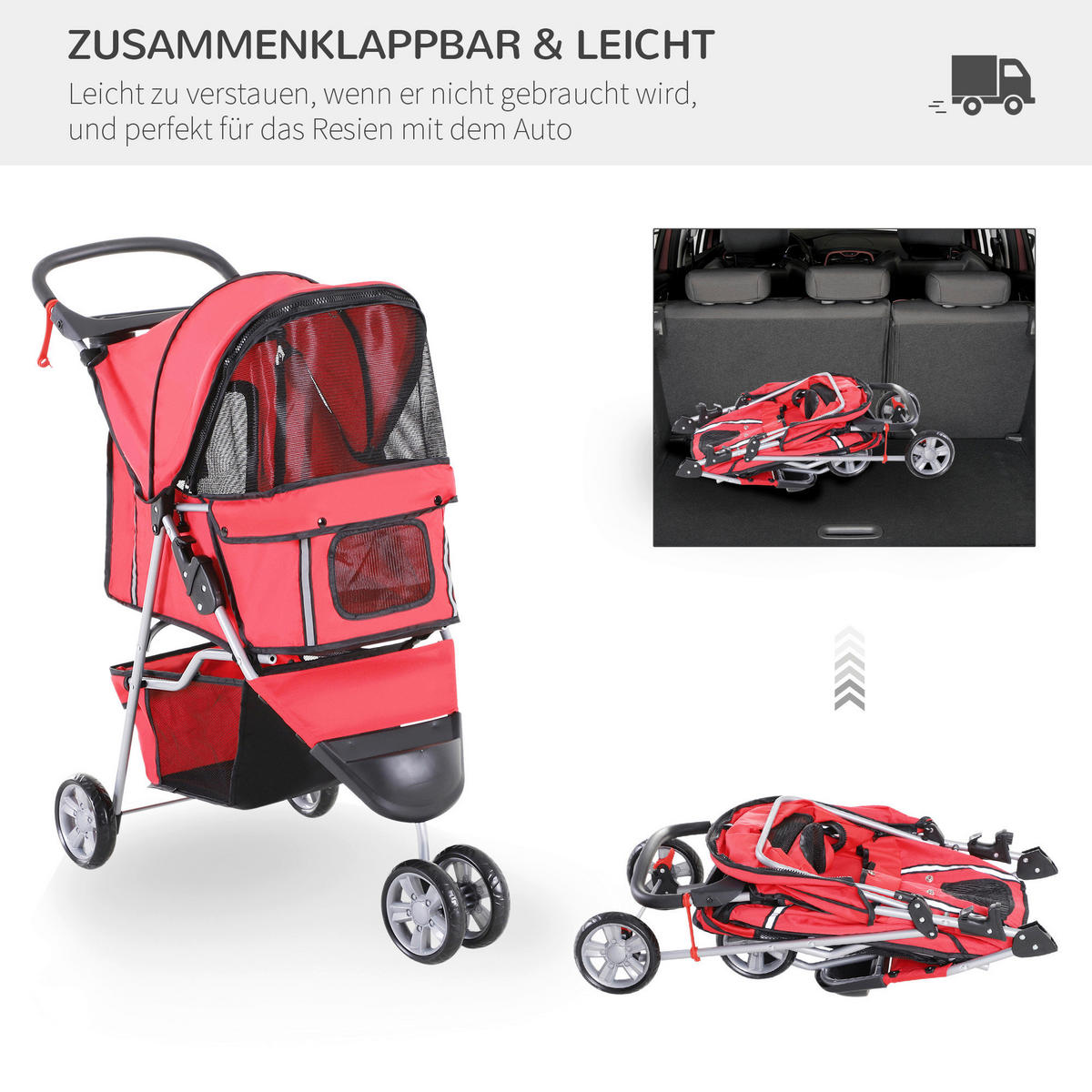 PawHut Hunde-Zubehör rot Polyester B/H/L: ca. 45x75x97 cm Hundewagen - rot (97,00/45,00/75,00cm) - PawHut