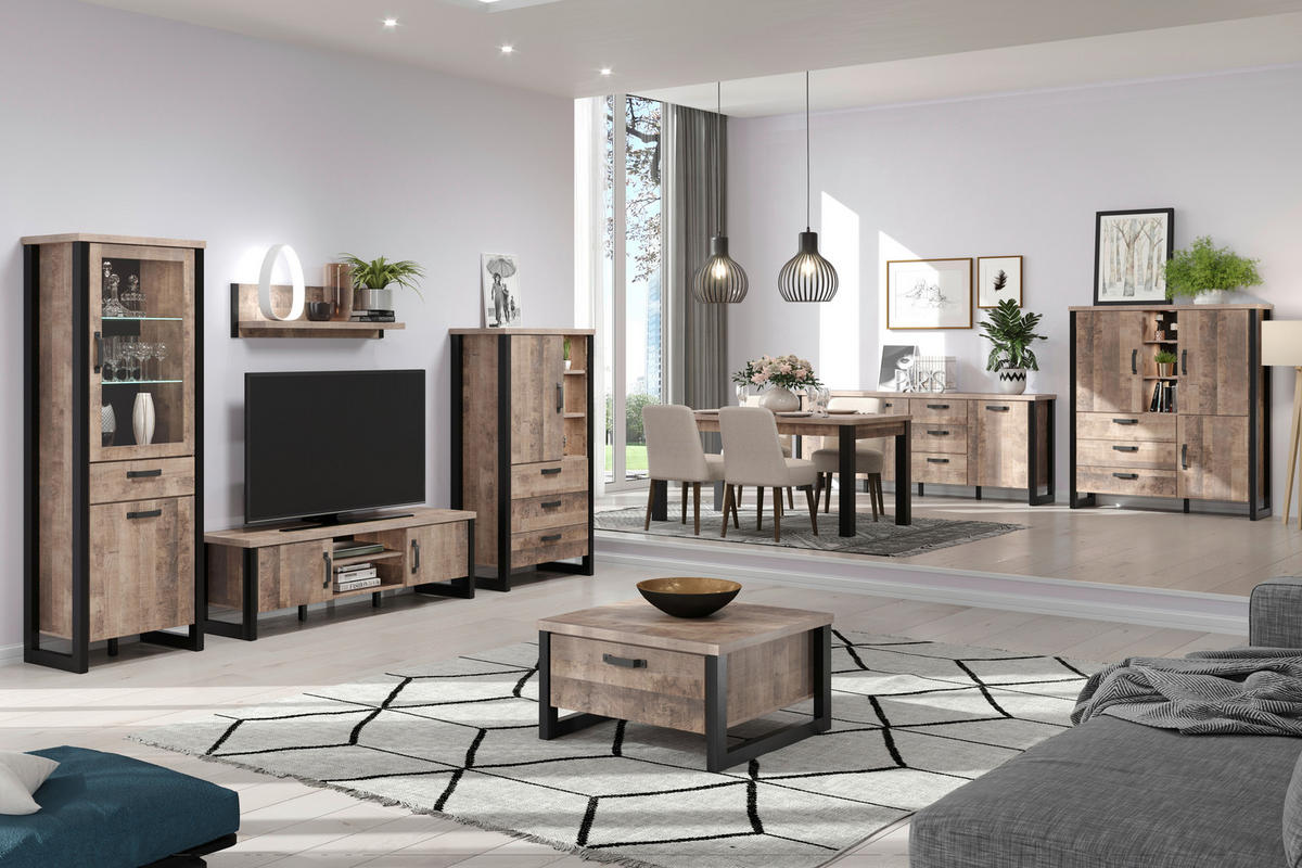 Wohnwand Emile Eiche Tabak Nachbildung B/H/T: ca. 353x195x45 cm Emile - Eiche (353,00/195,00/45,00cm) - Trendteam