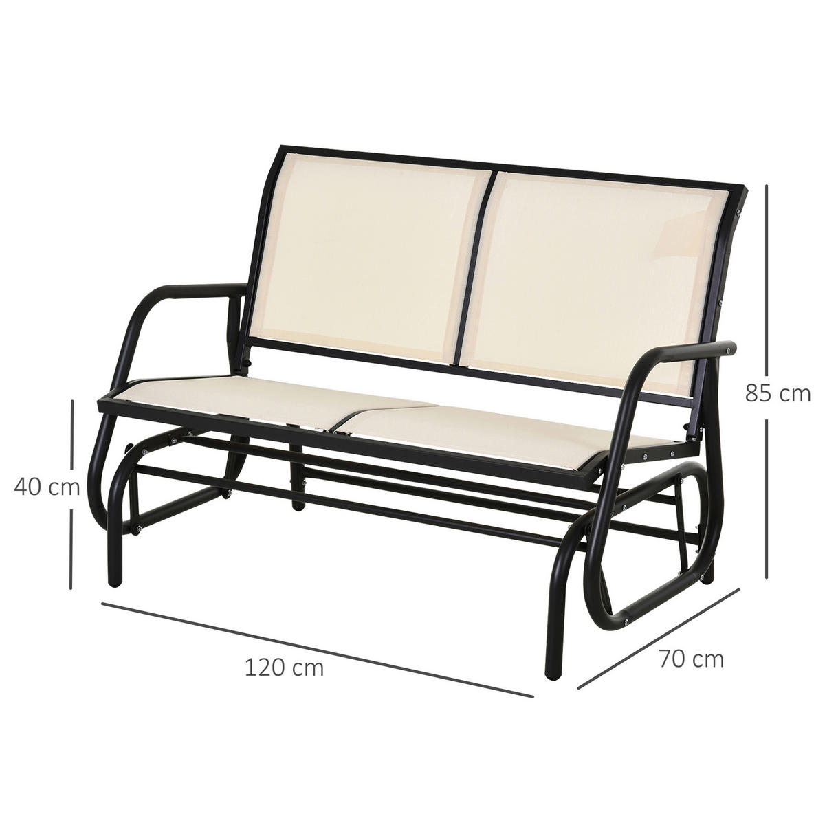 Outsunny Sitzbank schwarz Metall B/H/L: ca. 70x85x120 cm Sitzbank - beige/schwarz (120,00/70,00/85,00cm) - Outsunny