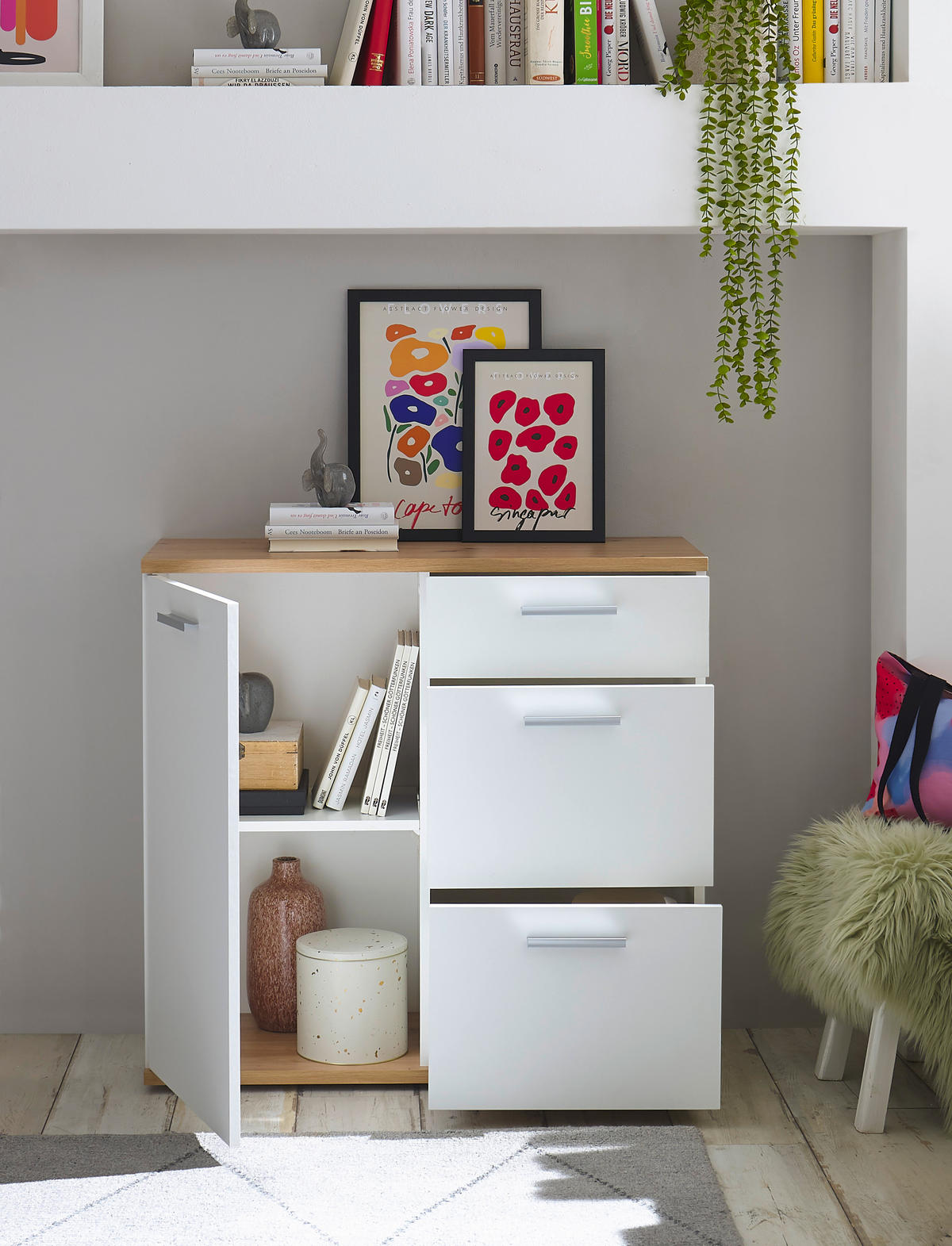 Kommode BC 1035 weiß Eiche Artisan Nachbildung B/H/T: ca. 96x86x38 cm BC 1035 - Eiche/weiß (96,00/86,00/38,00cm)