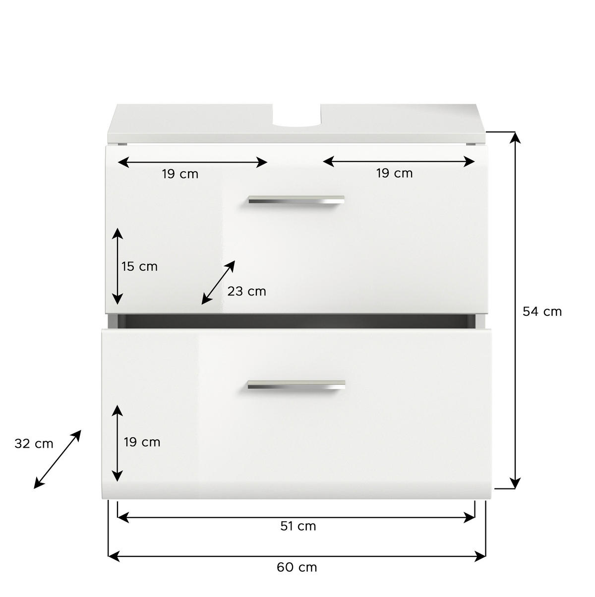 Waschbeckenunterschrank ICE weiß weiß Hochglanz B/H/T: ca. 60x54x32 cm ICE - weiß (60,00/54,00/32,00cm) - xonox.home