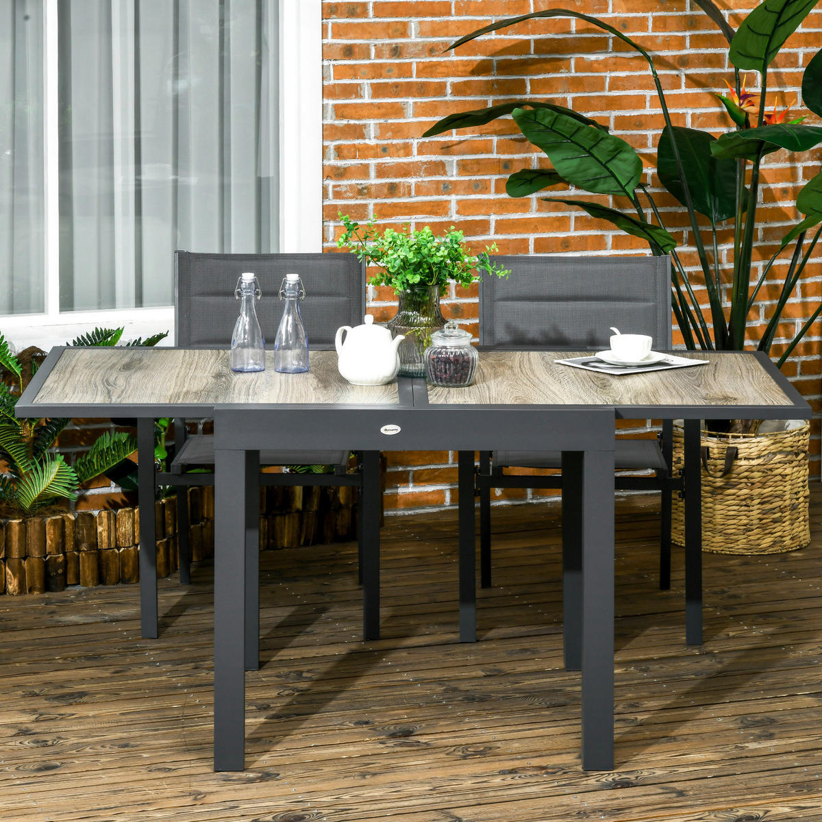 Outsunny Gartentisch beige Aluminium B/H/L: ca. 80x75x160 cm Gartentisch - beige/grau (160,00/80,00/75,00cm) - Outsunny