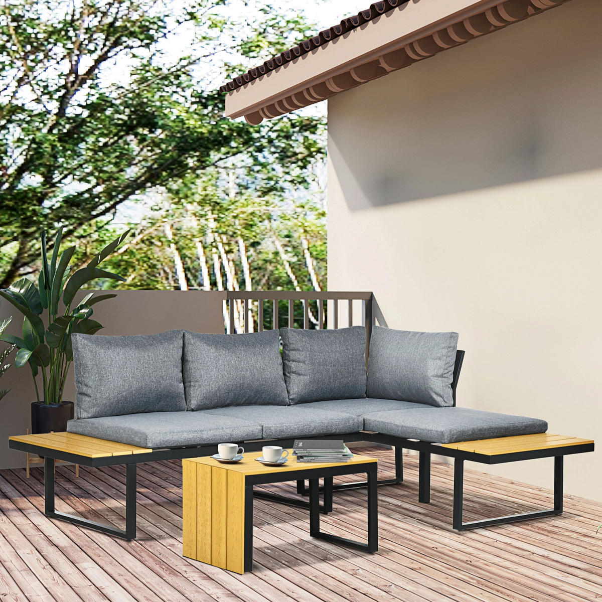 Outsunny Gartensitzgruppe hellgrau Aluminium B/H/L: ca. 78x72x150 cm Gartensitzgruppe - hellgrau (150,00/78,00/72,00cm) - Outsunny