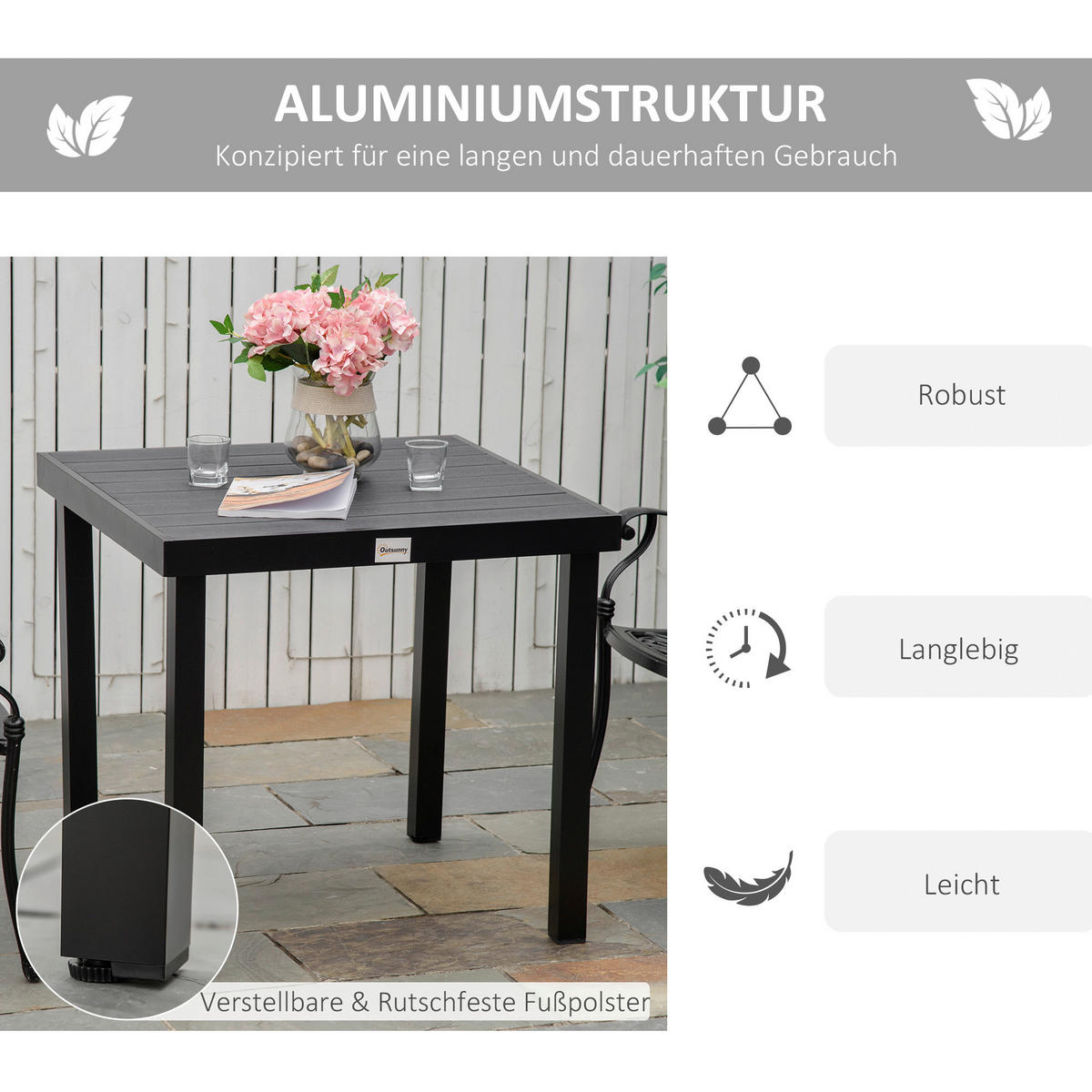 Outsunny Gartentisch schwarz Aluminium B/H/L: ca. 80x74x80 cm Gartentisch - schwarz (80,00/80,00/74,00cm) - Outsunny