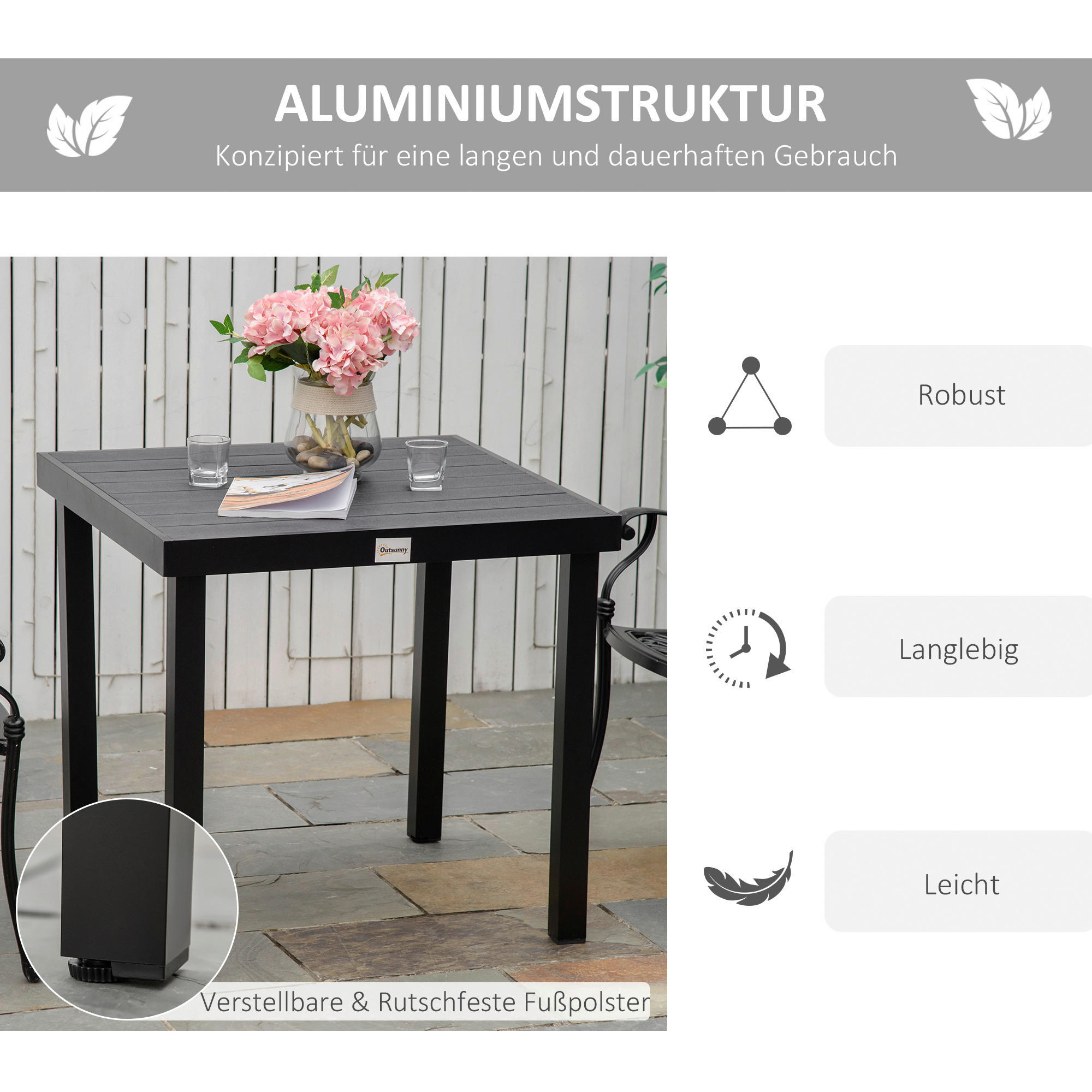 Outsunny Gartentisch schwarz Aluminium B...