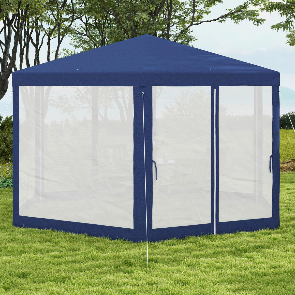 Outsunny Pavillon blau Polyester B/H/L: ca. 341,2x250x394 cm Pavillon - blau (394,00/341,20/250,00cm) - Outsunny
