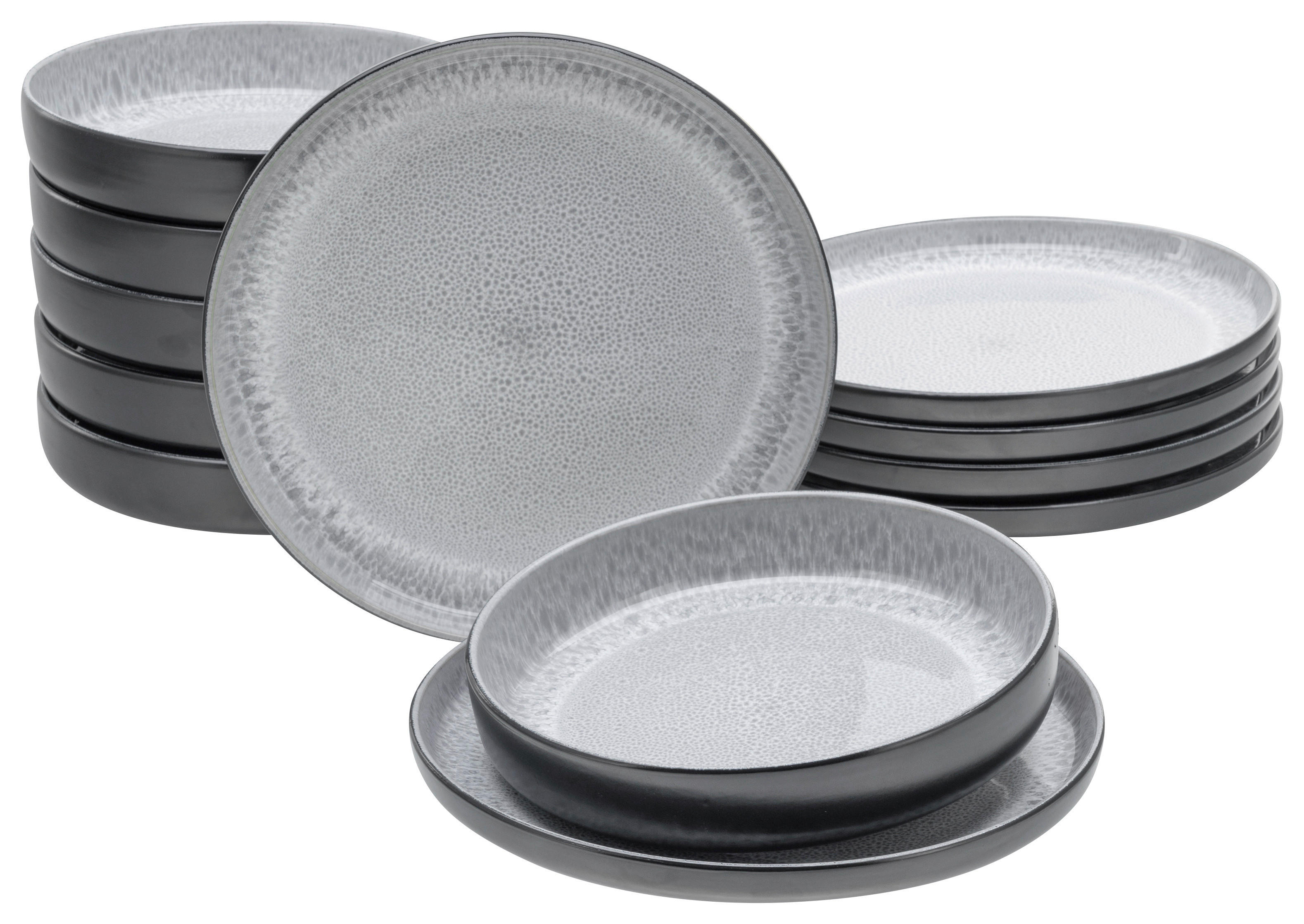 CreaTable Tafelservice Nordic Fjord grau Steinzeug 12 tlg. Nordic Fjord - grau - CreaTable