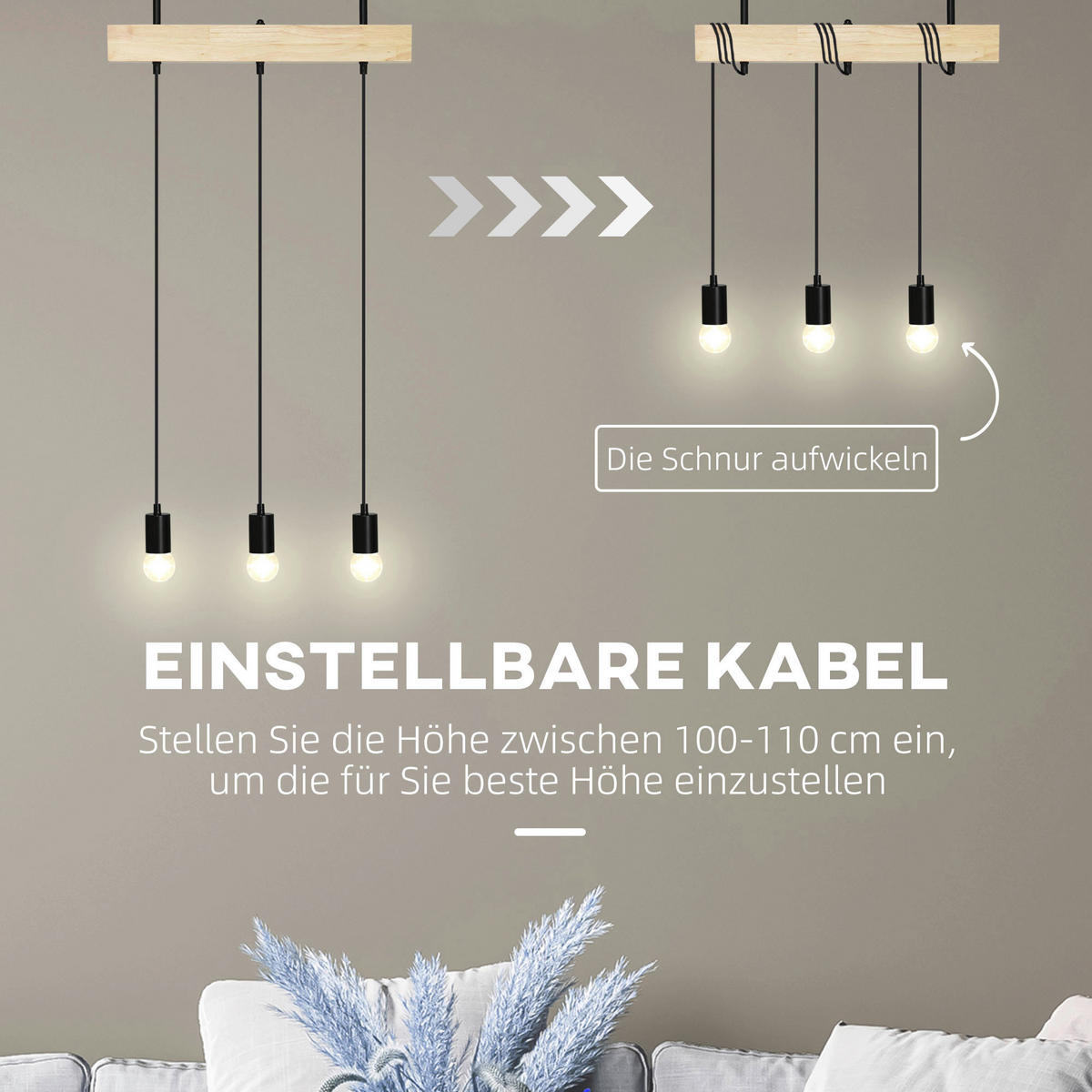 HOMCOM Pendelleuchte schwarz Metall Holz B/H/T: ca. 8x33x50 cm Pendelleuchte B31-435V90BK - schwarz (8,00/33,00/50,00cm) - HOMCOM