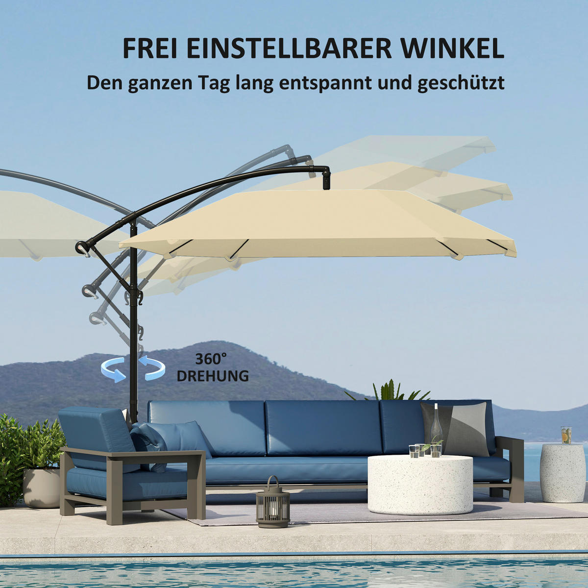Outsunny Ampelschirm beige Polyester B/H/L: ca. 260x245x304 cm Ampelschirm - beige (304,00/260,00/245,00cm) - Outsunny
