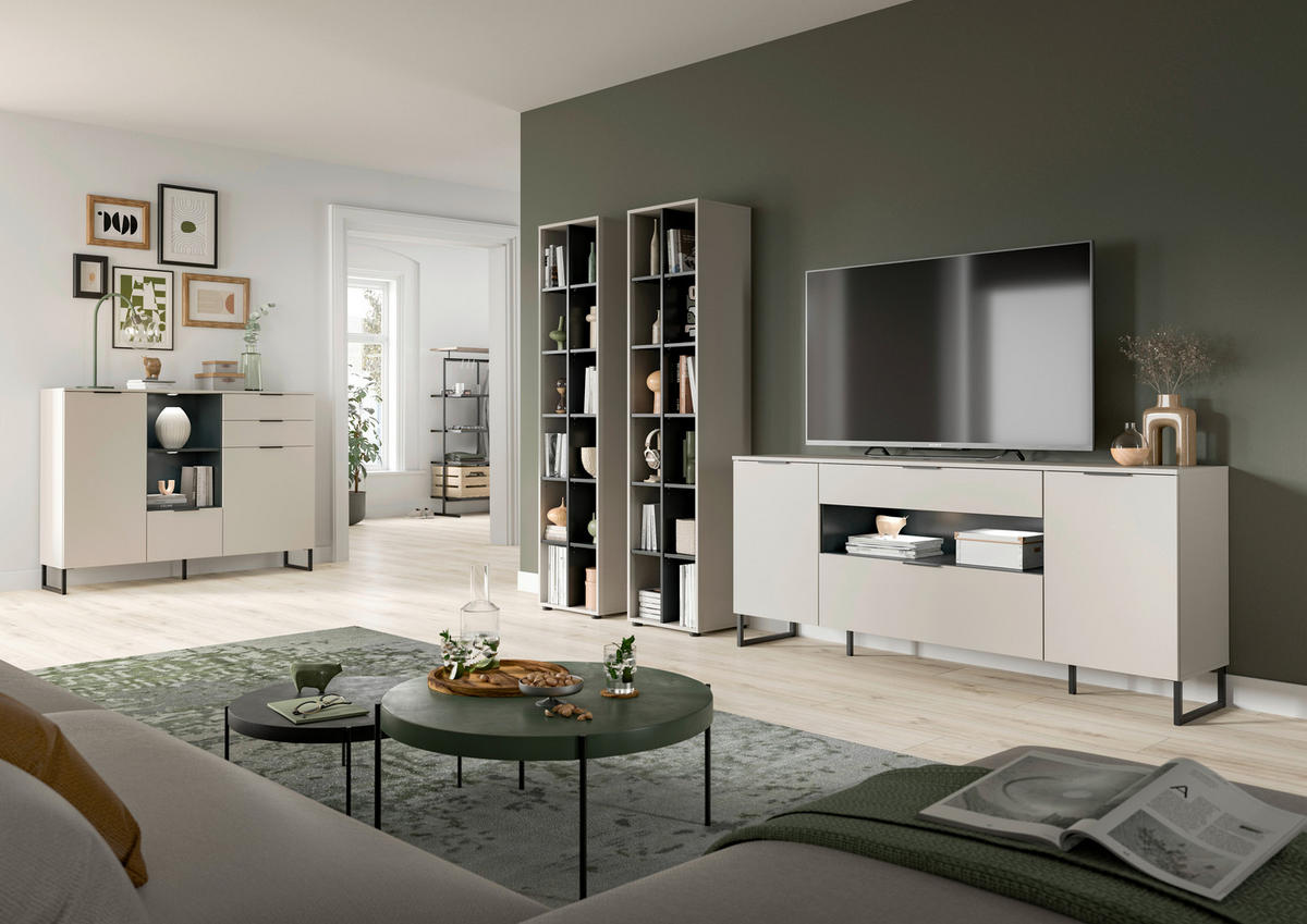 Wohnwand Noida Kaschmirgrau Nachbildung schwarz B/H/T: ca. 305x192x41 cm Noida - schwarz (305,00/192,00/41,00cm) - xonox.home