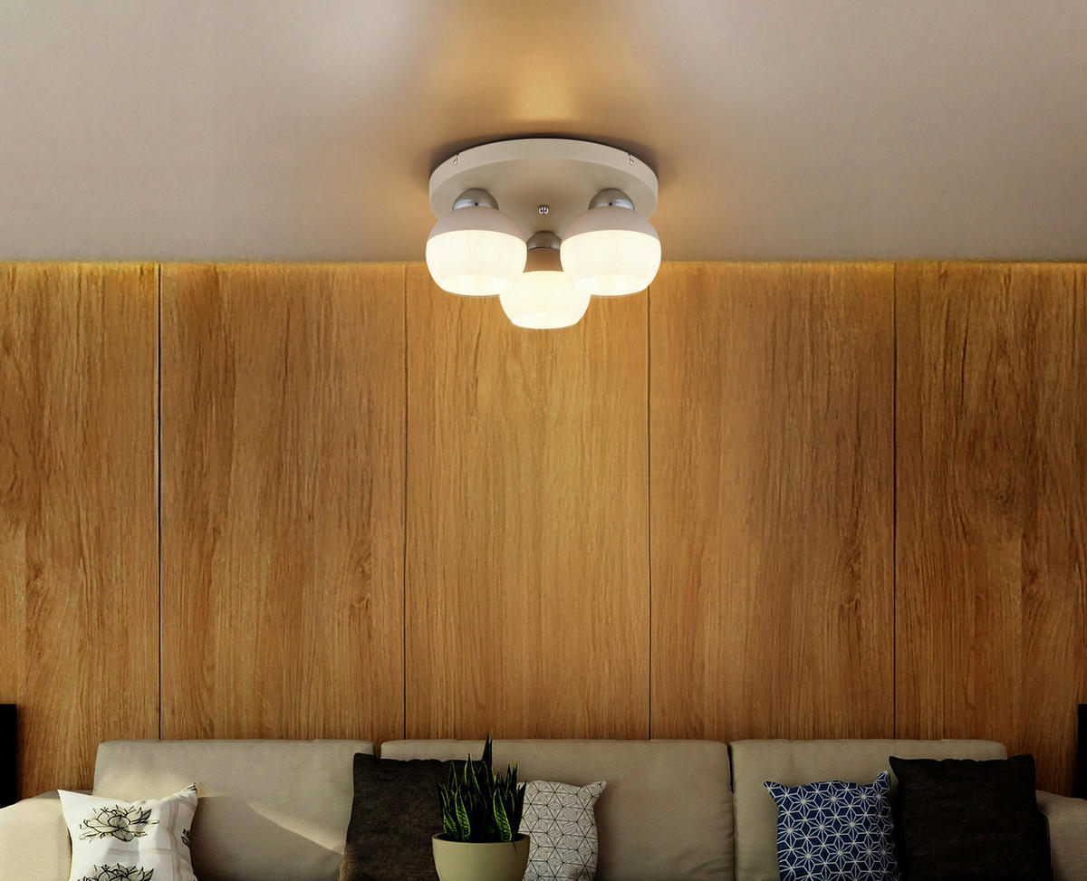 GLOBO Deckenleuchte Opal sand weiß Metall Glas H/D: ca. 15,5x31,5 cm E27 3 Brennstellen RAGUSA - sand/weiß (31,50/15,50cm) - GLOBO