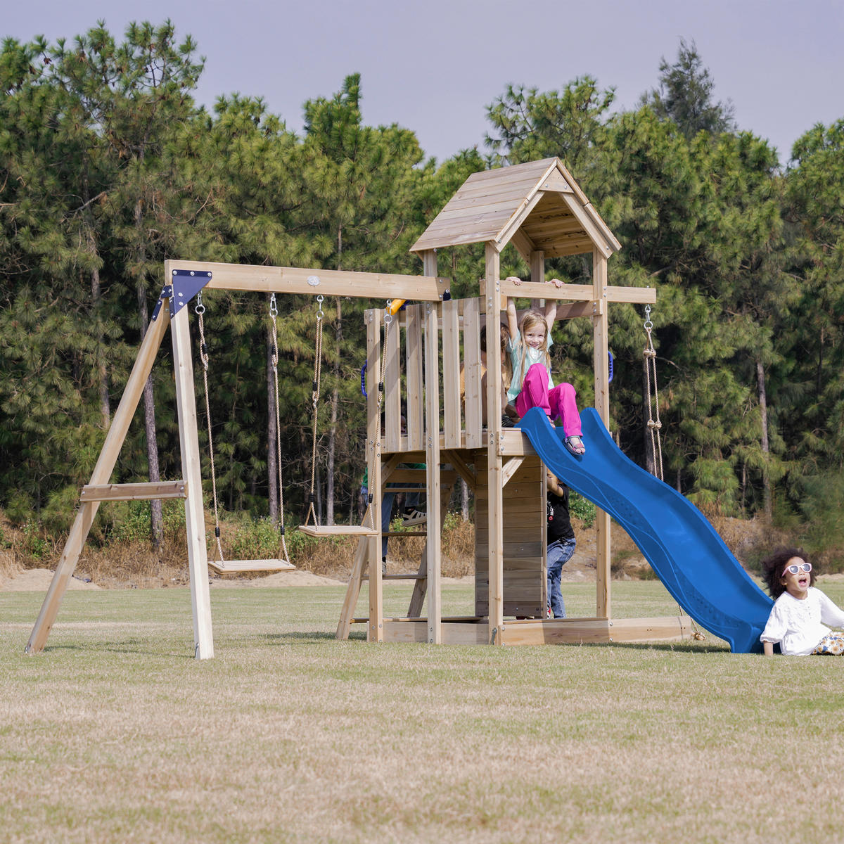 AXI Spielturm Moos blau B/H/L: ca. 342x267x375 cm Moos - braun/blau (375,00/342,00/267,00cm) - AXI