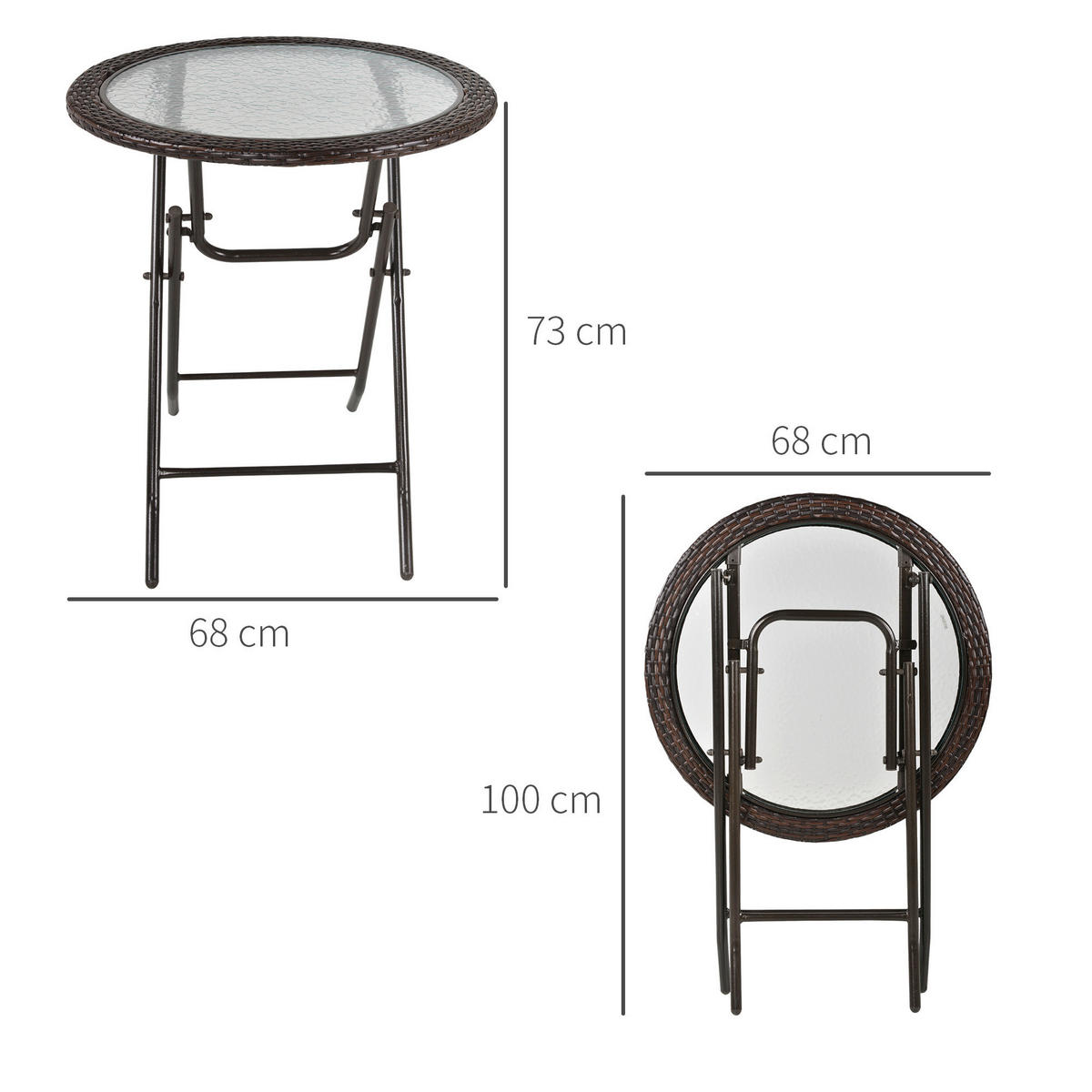 Outsunny Gartentisch braun Edelstahl B/H/L: ca. 68x68x73 cm Gartentisch - braun (73,00/68,00/68,00cm) - Outsunny