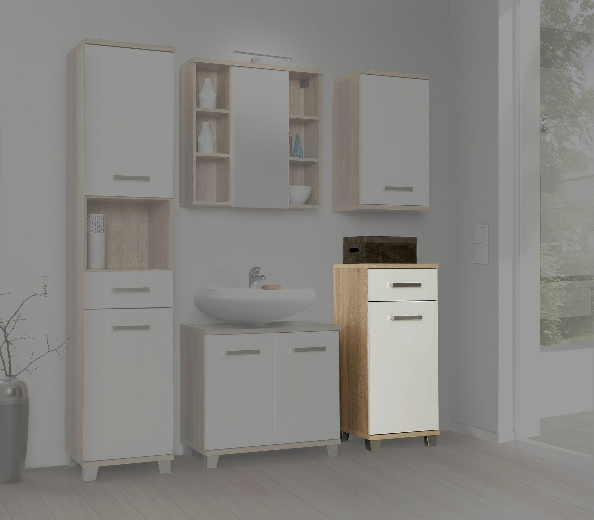 Badkommode  Eiche Sonoma Nachbildung weiß B/H/T: ca. 40,2x90,8x34,8 cm Veris_Kommode VERK22-Q34 - Eiche/weiß (40,20/90,80/34,80cm)