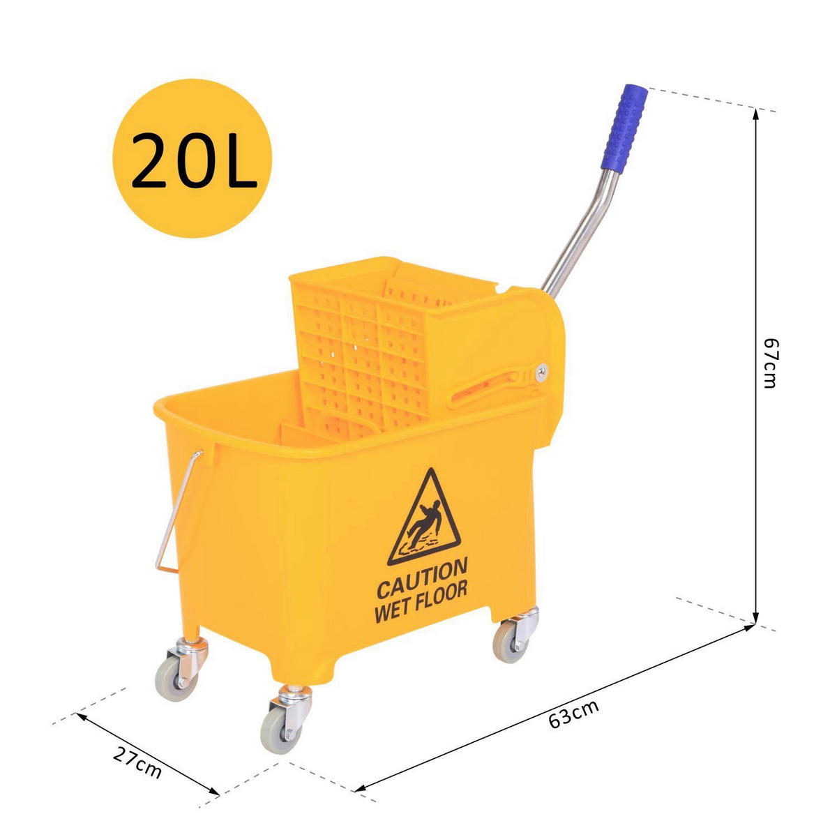 HOMCOM Putzwagen gelb Kunststoff B/H/T: ca. 63x67x27 cm Putzwagen - gelb (63,00/67,00/27,00cm) - HOMCOM