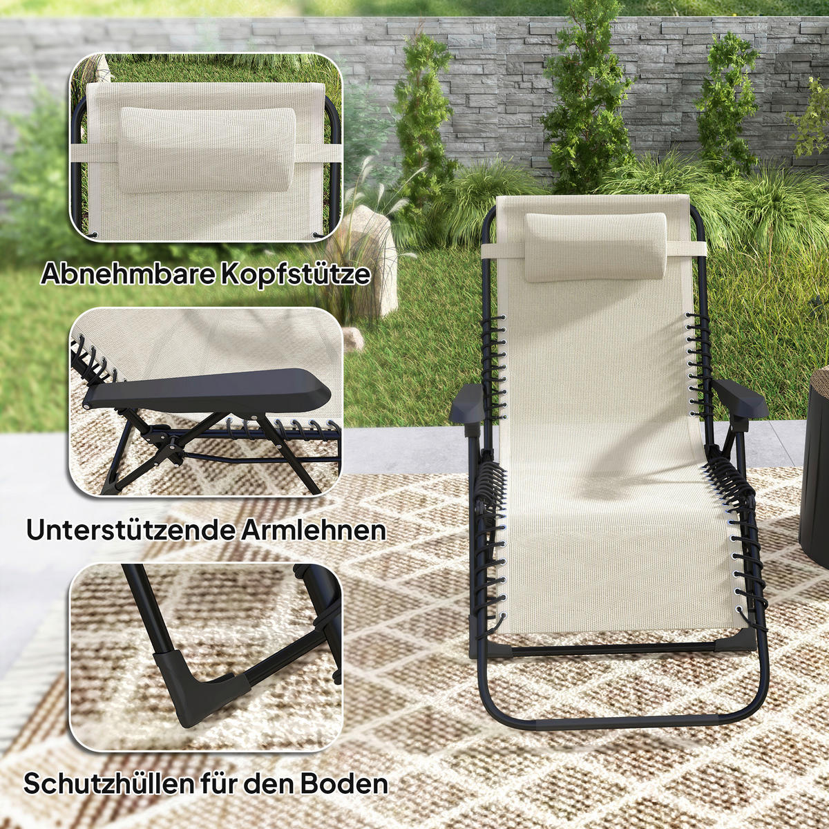 Outsunny Sonnenliege beige Netzstoff B/H/L: ca. 65x112x90 cm Sonnenliege - beige (90,00/65,00/112,00cm) - Outsunny