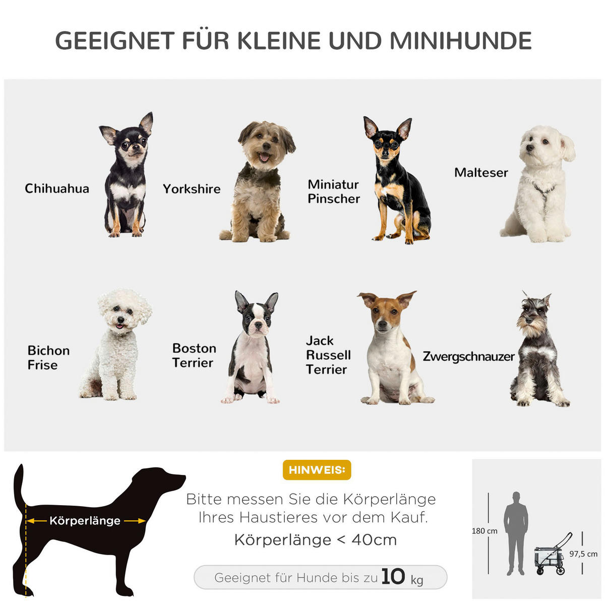 PawHut Hunde-Zubehör grau Edelstahl B/H/L: ca. 58x81x97,5 cm Hundebuggy - grau (97,50/58,00/81,00cm) - PawHut