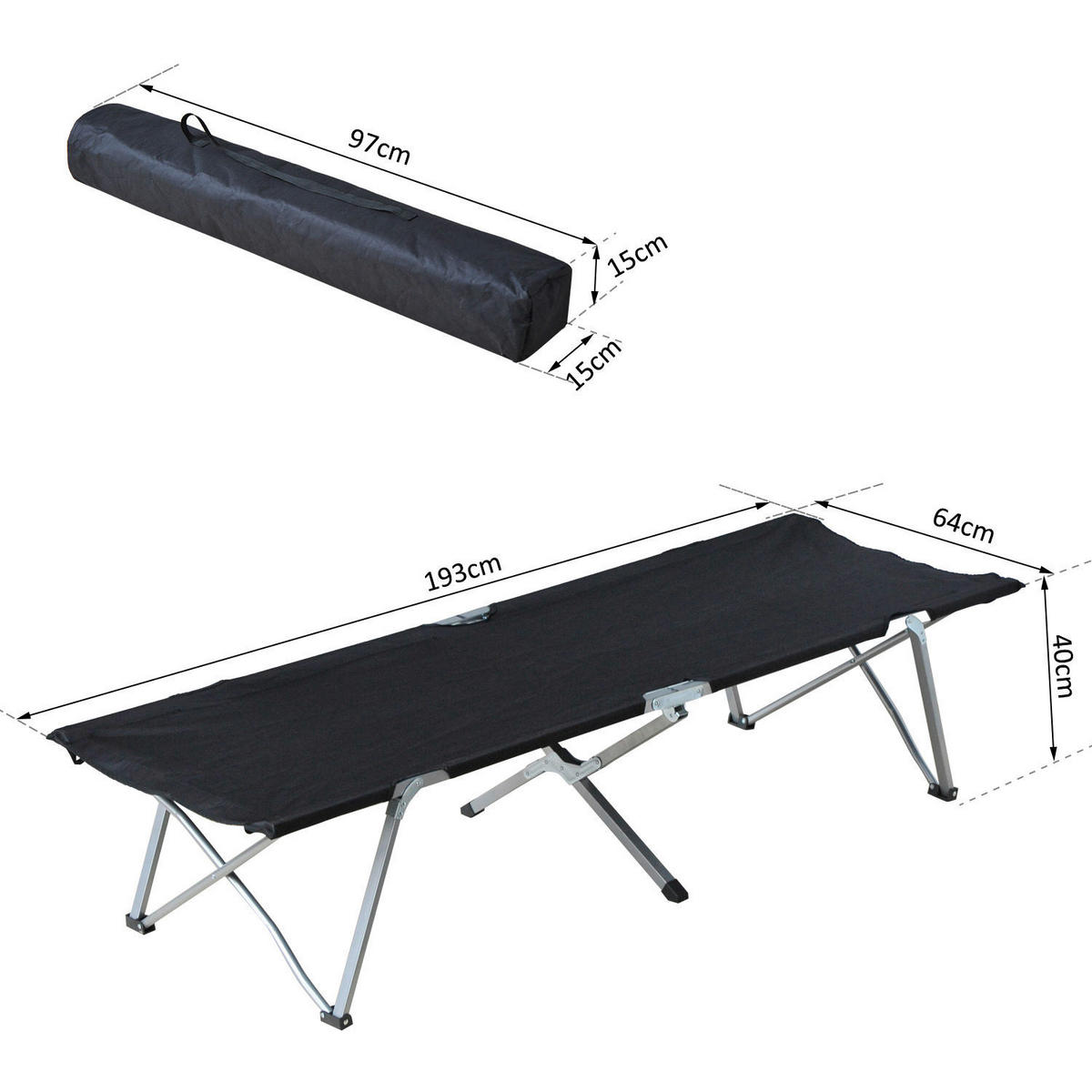 Outsunny Feldbett B/H/L: ca. 64x40x193 cm Feldbett - schwarz (193,00/64,00/40,00cm) - Outsunny