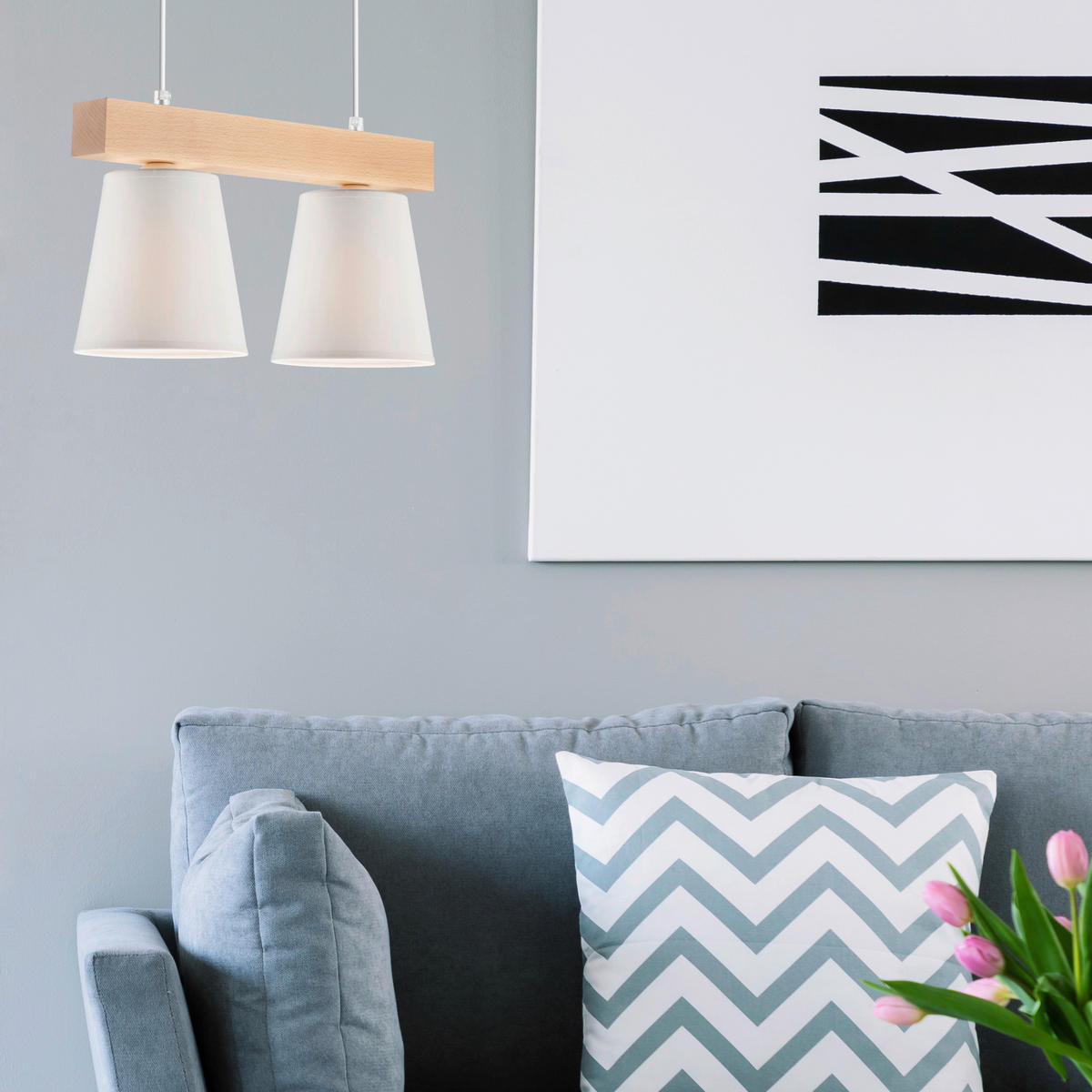 Lamkur Hängeleuchte weiß Stahl Holz B/H/L: ca. 35x20x38 cm E27 2 Brennstellen Augustino - weiß (38,00/35,00/20,00cm) - Lamkur